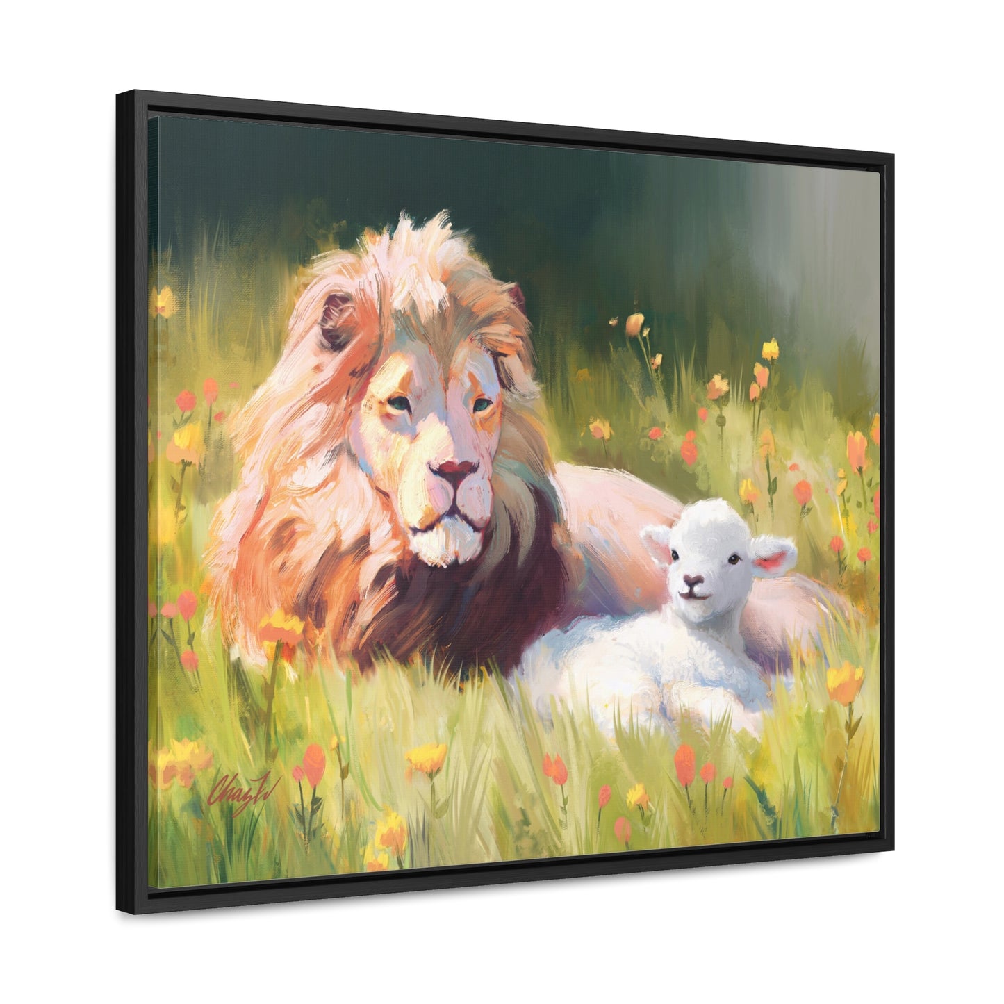 Stretched Canvas Print in Wood Frame, The Lamb and the Lion, by Chaz Walgamott