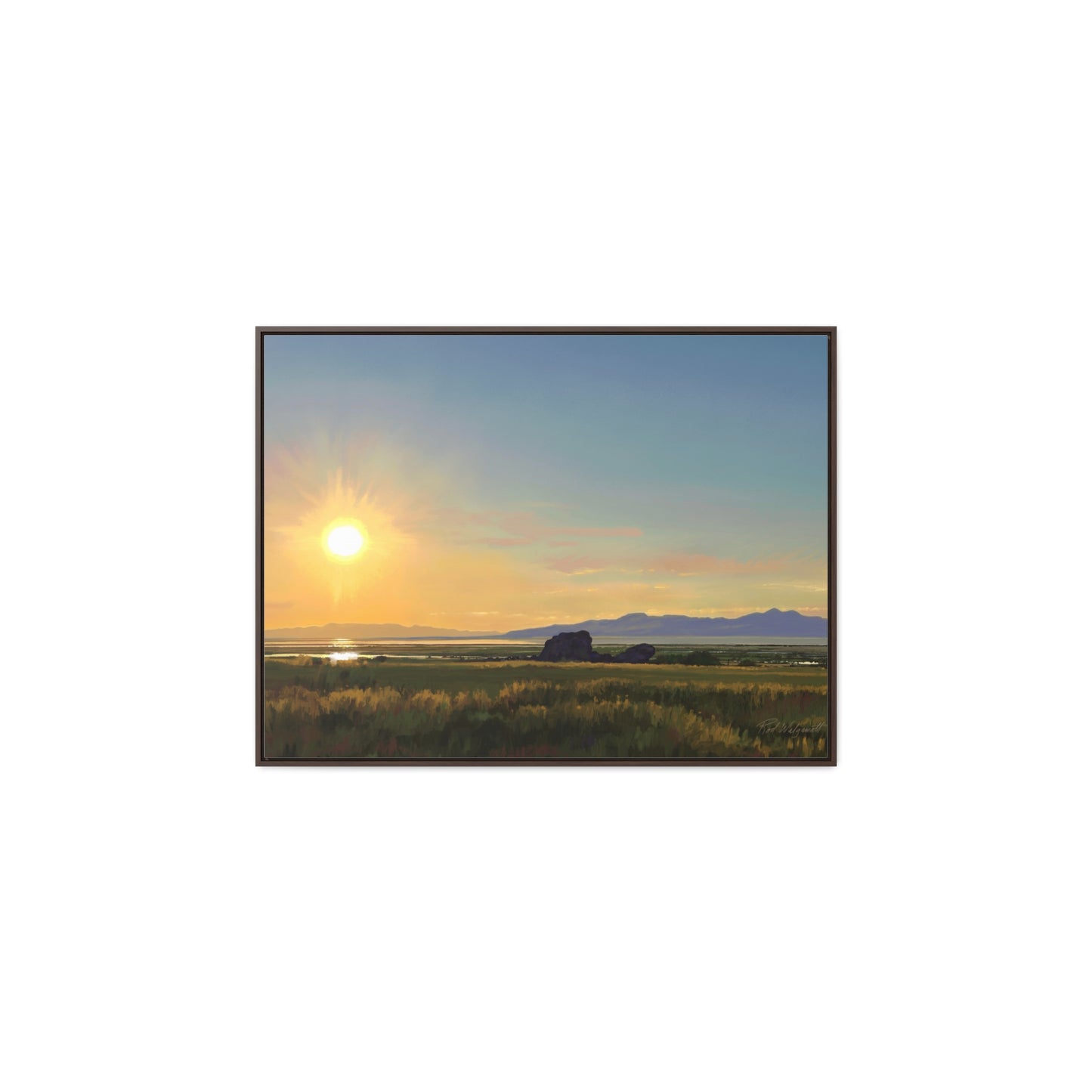Canvas Wrap in Wood Frame, Adobe Rock Sunset, by Rod Walgamott