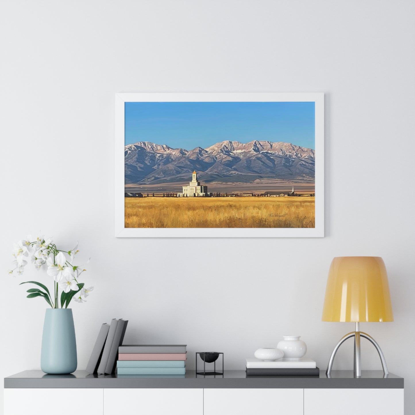 Premium Matte Print--Framed, Deseret Peak Temple and Deseret Peak, by Rod Walgamott
