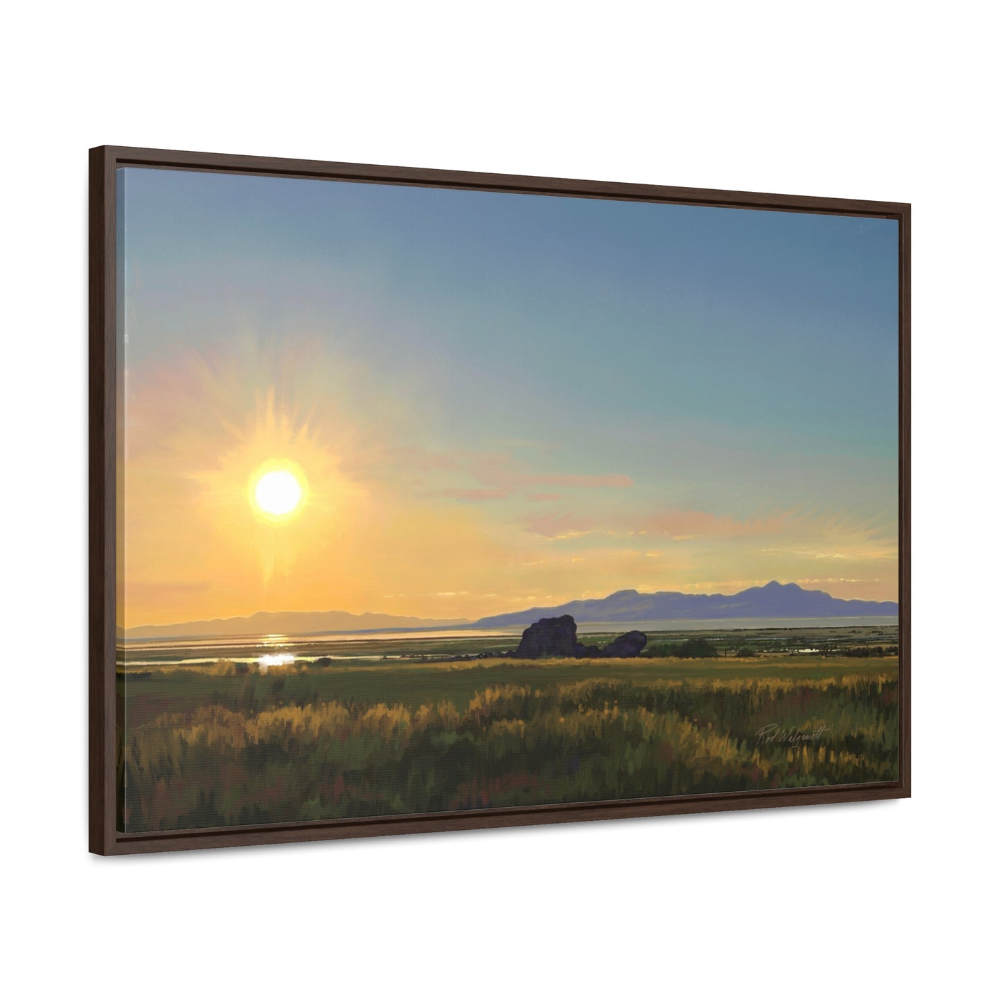 Canvas Wrap in Wood Frame, Adobe Rock Sunset, by Rod Walgamott