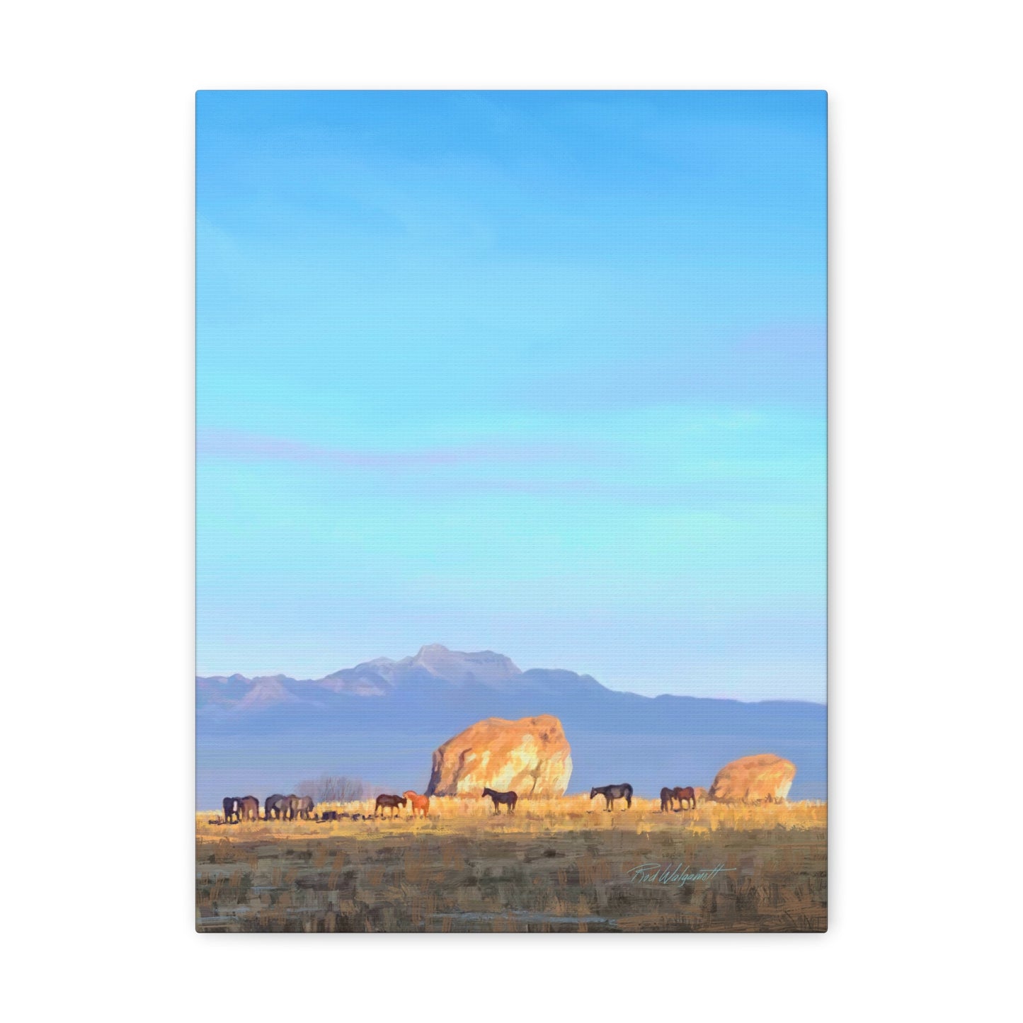 Canvas Gallery Wrap-Horses at Adobe Rock by Rod Walgamott