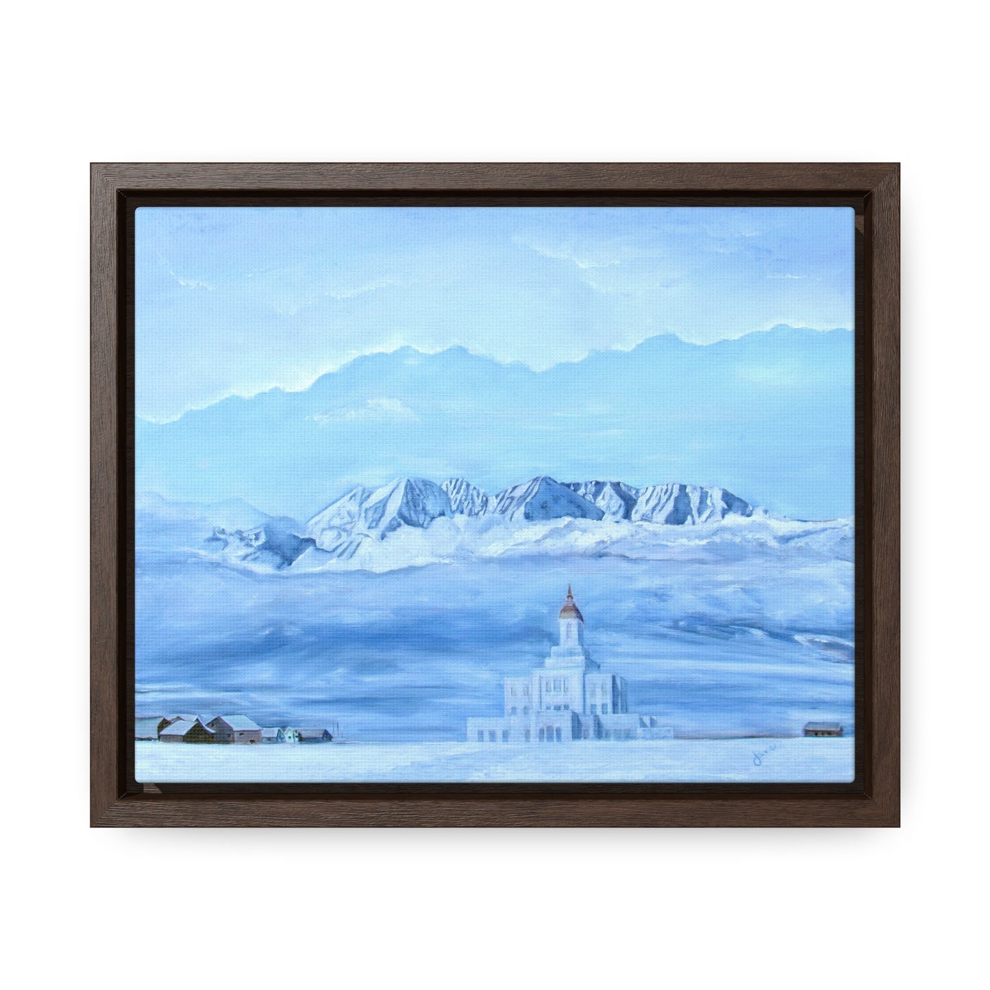 Stretched Canvas Print in Wood Frame--Deseret Peak Temple--Hope in the Bleak of winter by Jane Autry