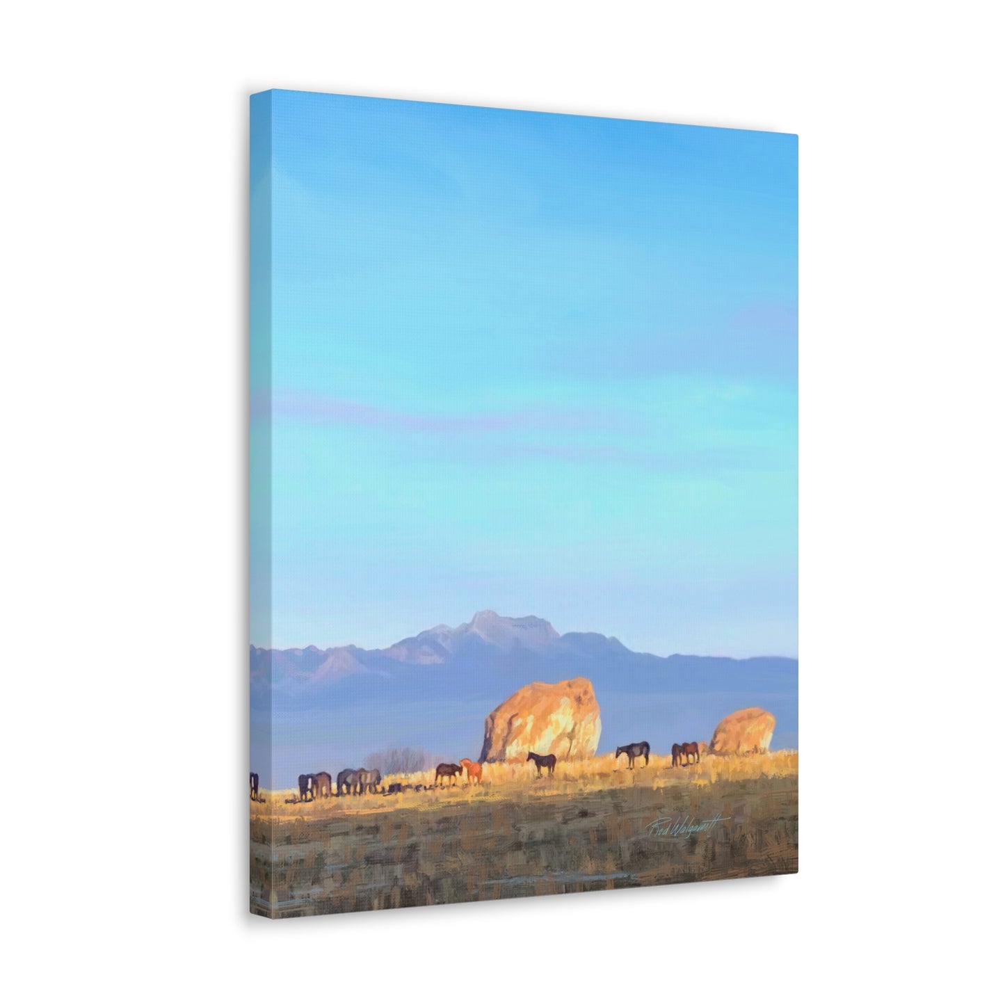 Canvas Gallery Wrap-Horses at Adobe Rock by Rod Walgamott