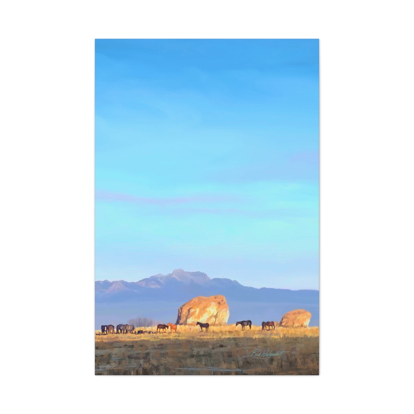 Canvas Gallery Wrap-Horses at Adobe Rock by Rod Walgamott
