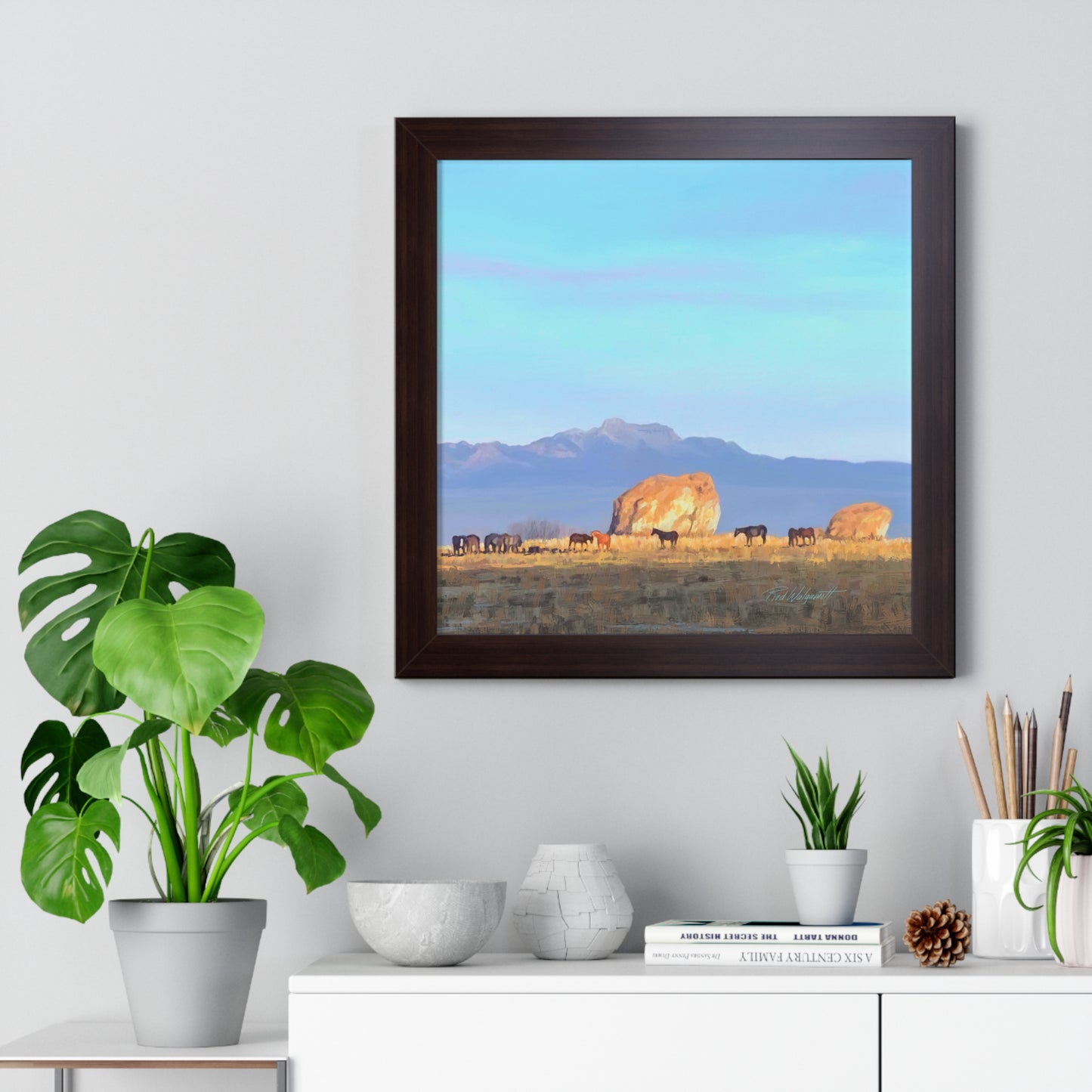 Framed Matte Print, Horses at Adobe Rock, by Rod Walgamott