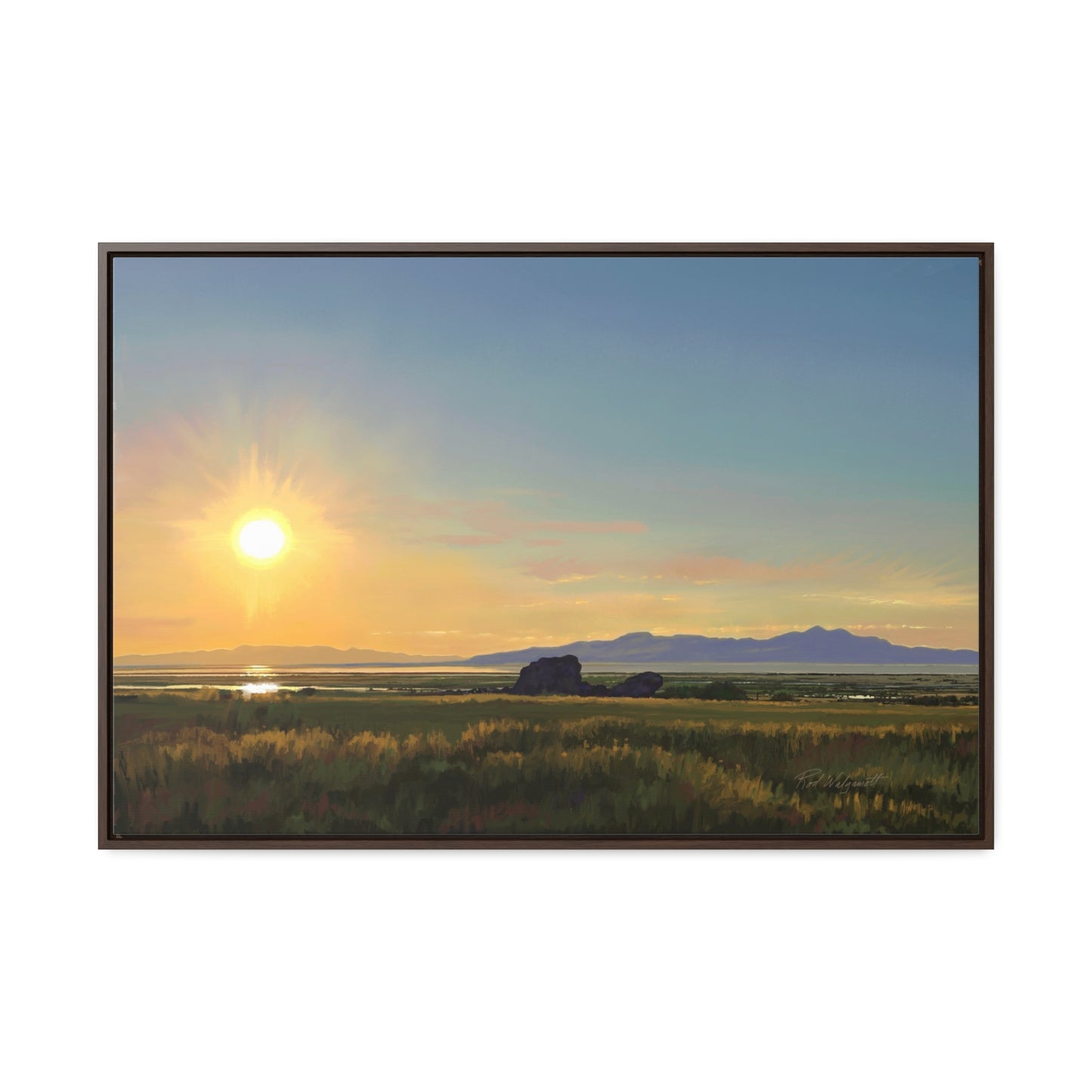 Canvas Wrap in Wood Frame, Adobe Rock Sunset, by Rod Walgamott