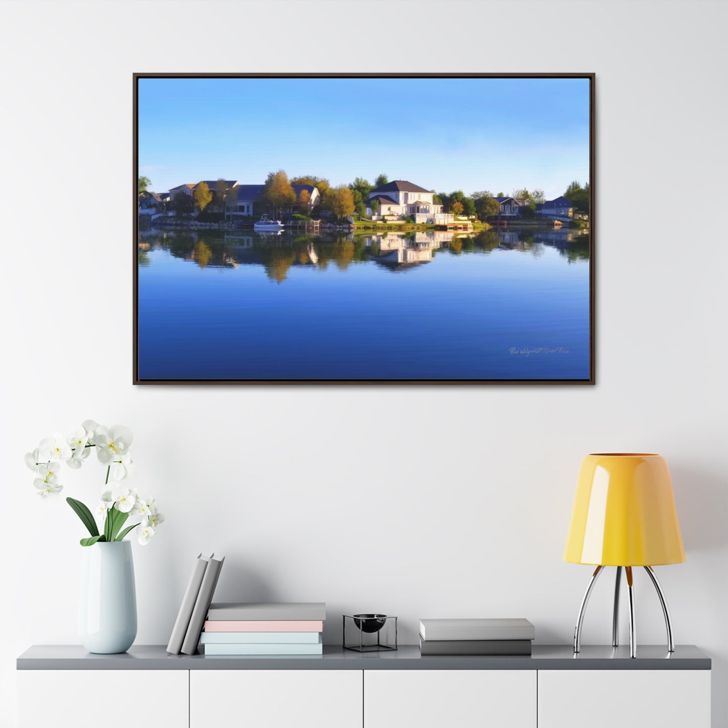 Stretched Canvas Wrap in Wood Frame, Blue Sky Reflection on Stansbury Lake, by Rod Walgamott