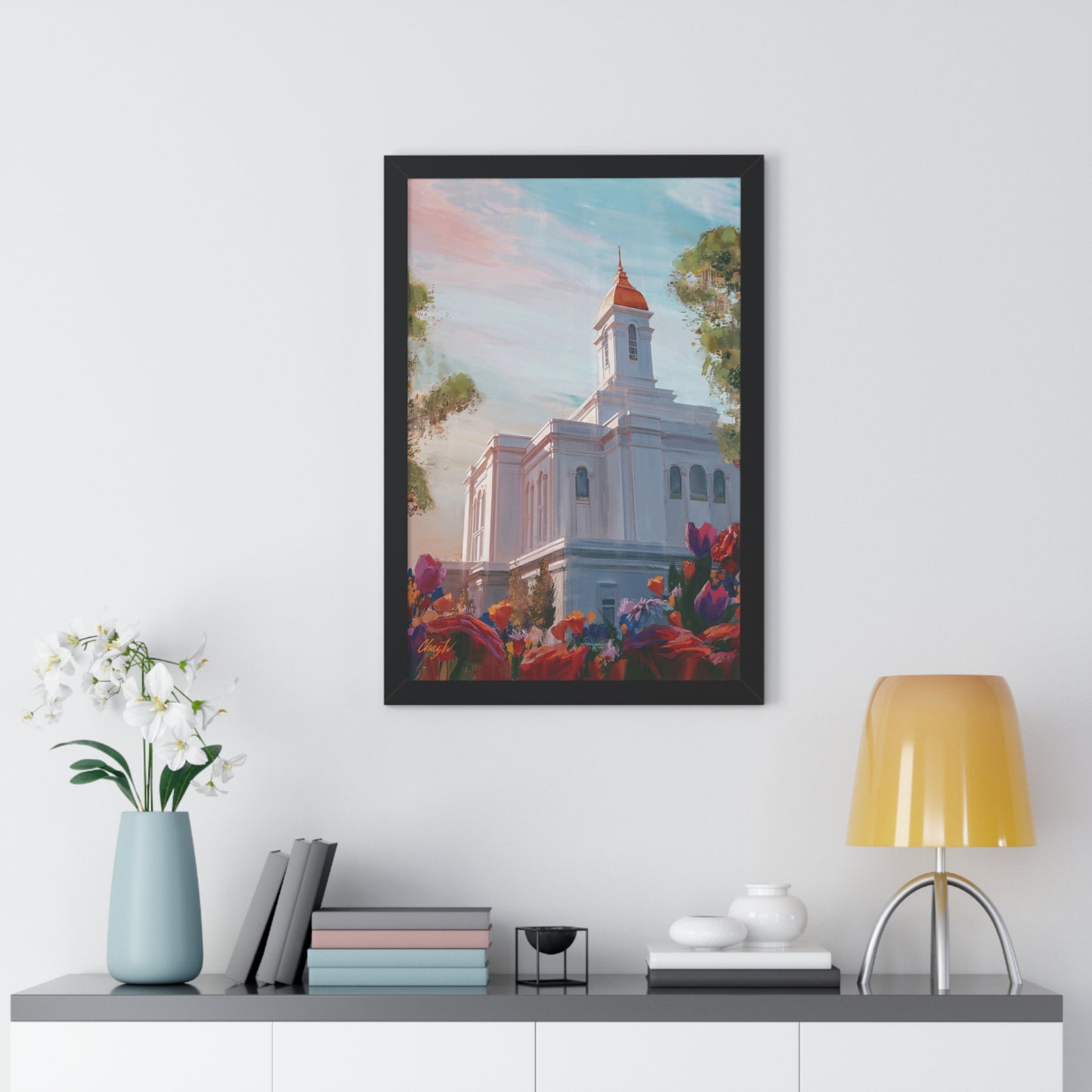 Framed Matte Print, Deseret Peak Temple--Spring Flowers, by Chaz Walgamott