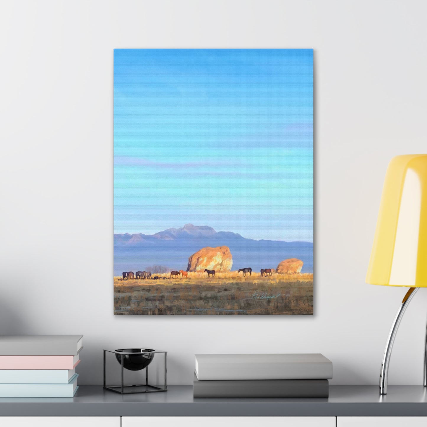 Canvas Gallery Wrap-Horses at Adobe Rock by Rod Walgamott