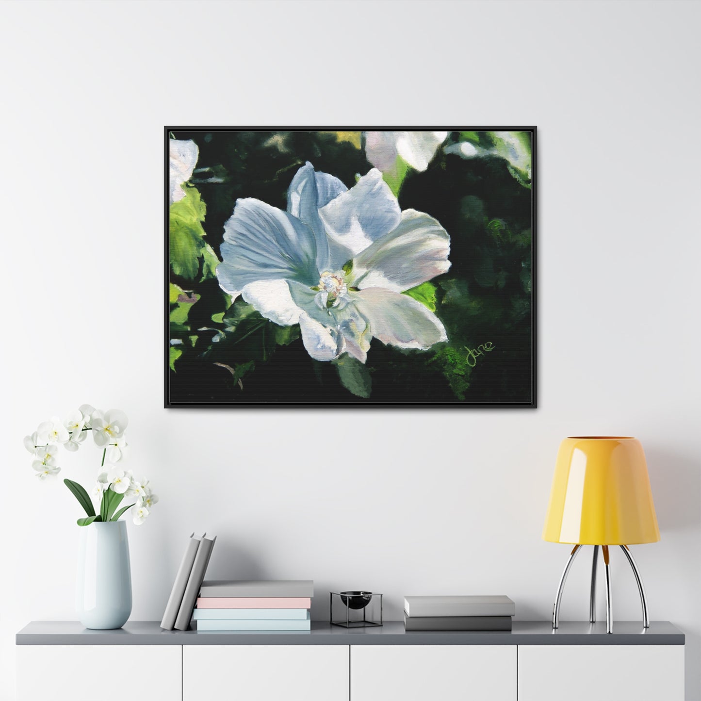Stretched Canvas Wrap in Wood Frame, White Rose of Sharon by Jane Autry
