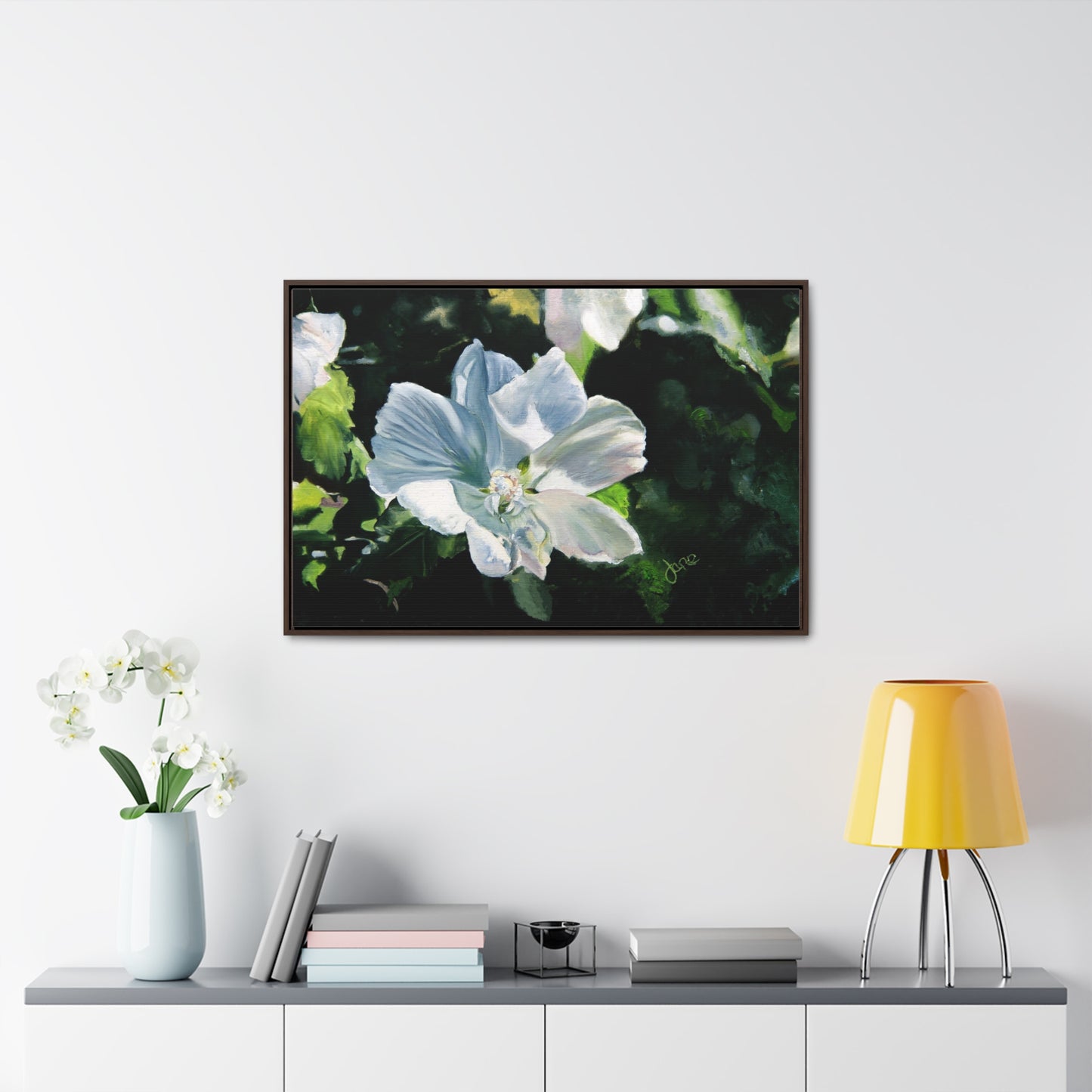 Stretched Canvas Wrap in Wood Frame, White Rose of Sharon by Jane Autry