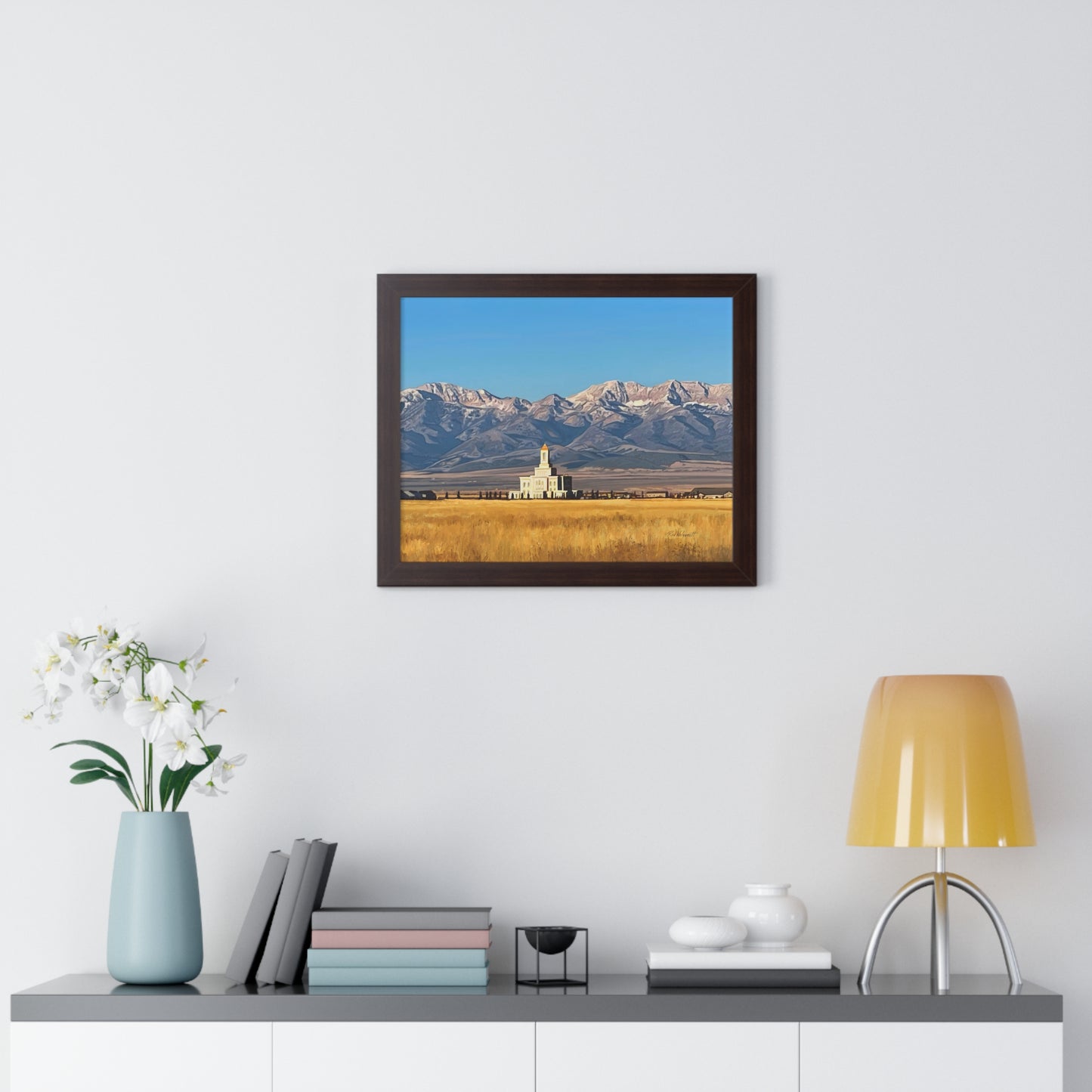 Premium Matte Print--Framed, Deseret Peak Temple and Deseret Peak, by Rod Walgamott