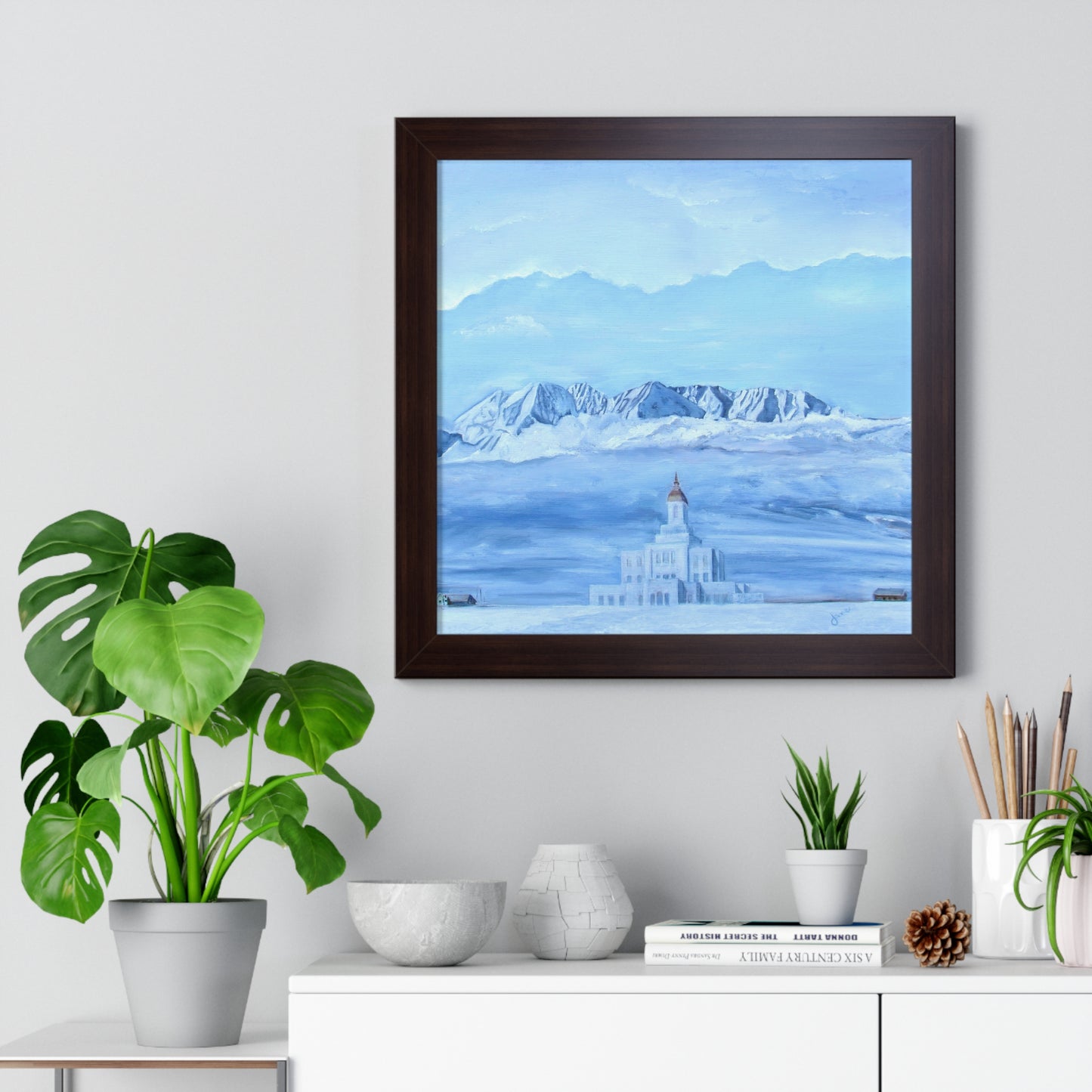 Premium Matte Print--Framed, Deseret Peak Temple-Hope in the Bleak of Winter, by Jane Autry