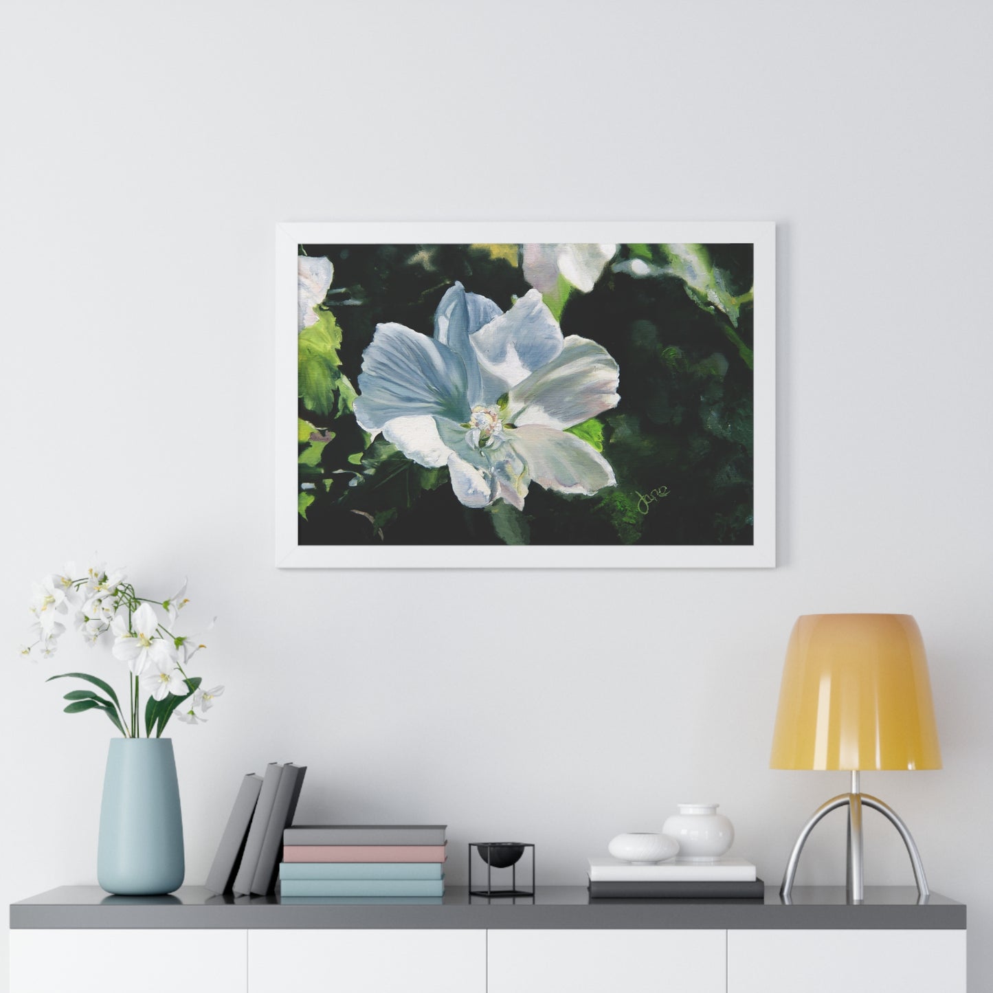 Premium Matte Print--Framed, White Rose of Sharon by Jane Autry