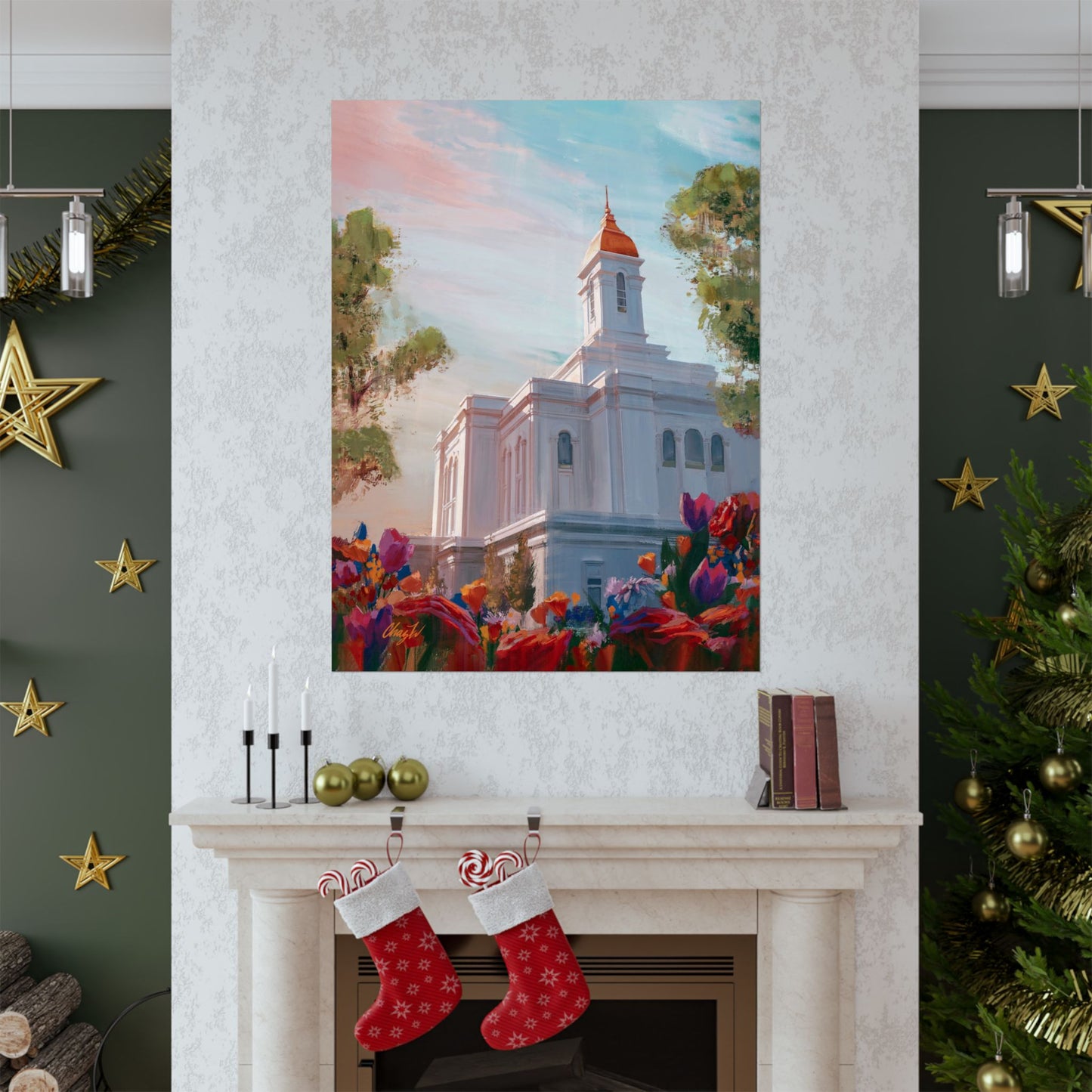 Premium Matte Paper Print, Deseret Peak Temple--Spring Flowers, by Chaz Walgamott
