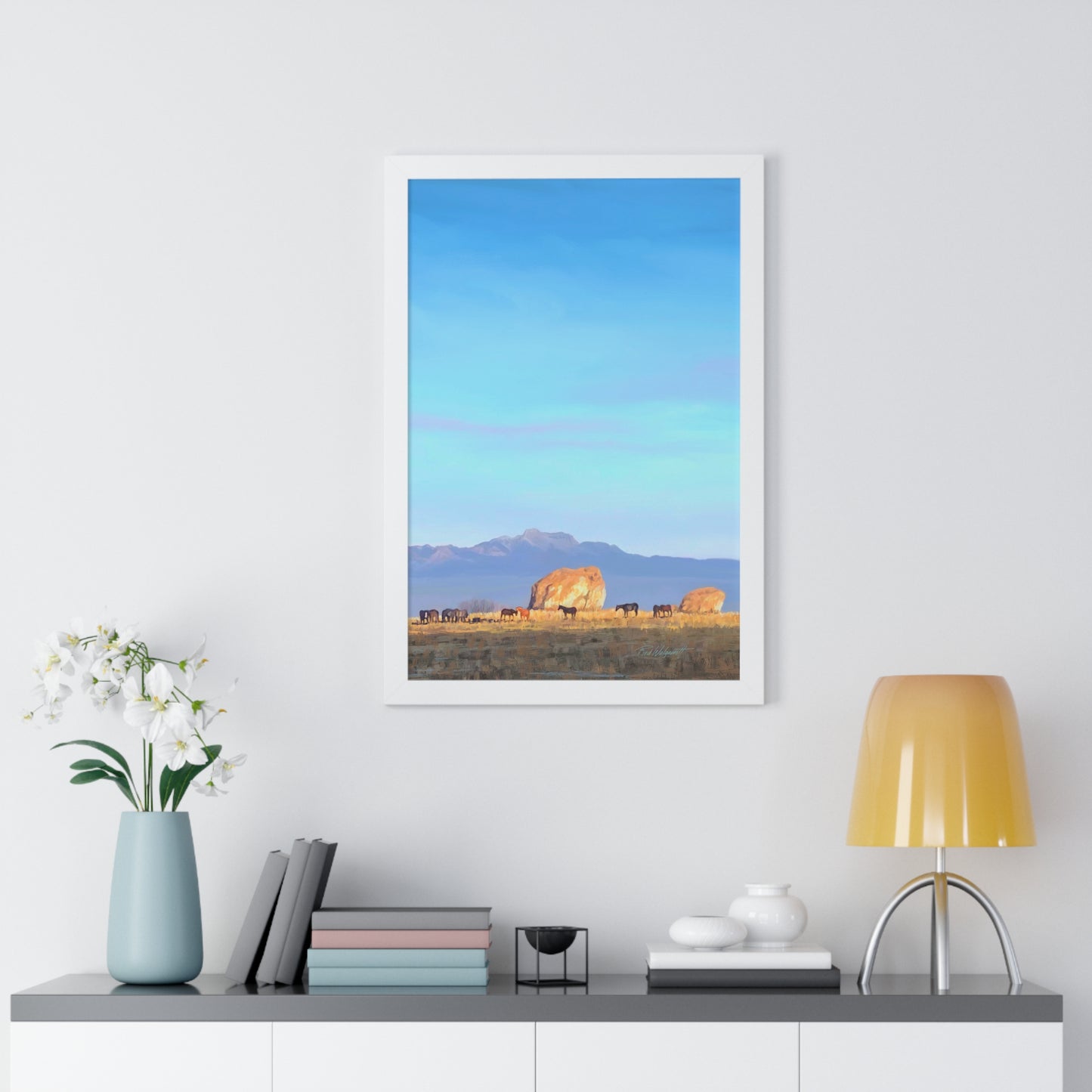 Framed Matte Print, Horses at Adobe Rock, by Rod Walgamott