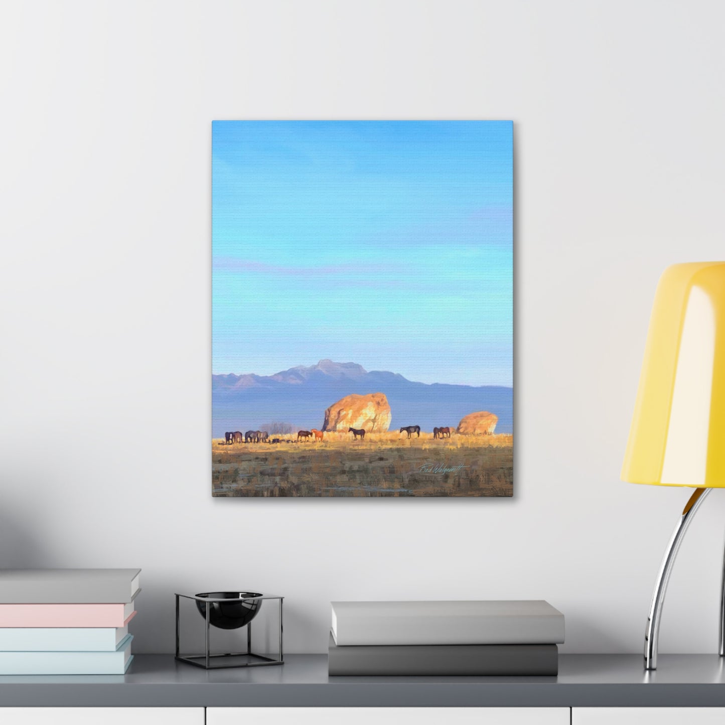 Canvas Gallery Wrap-Horses at Adobe Rock by Rod Walgamott