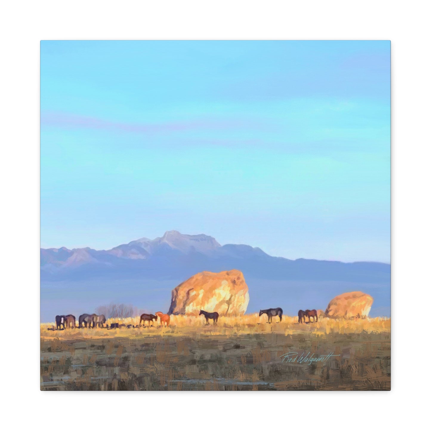 Canvas Gallery Wrap-Horses at Adobe Rock by Rod Walgamott