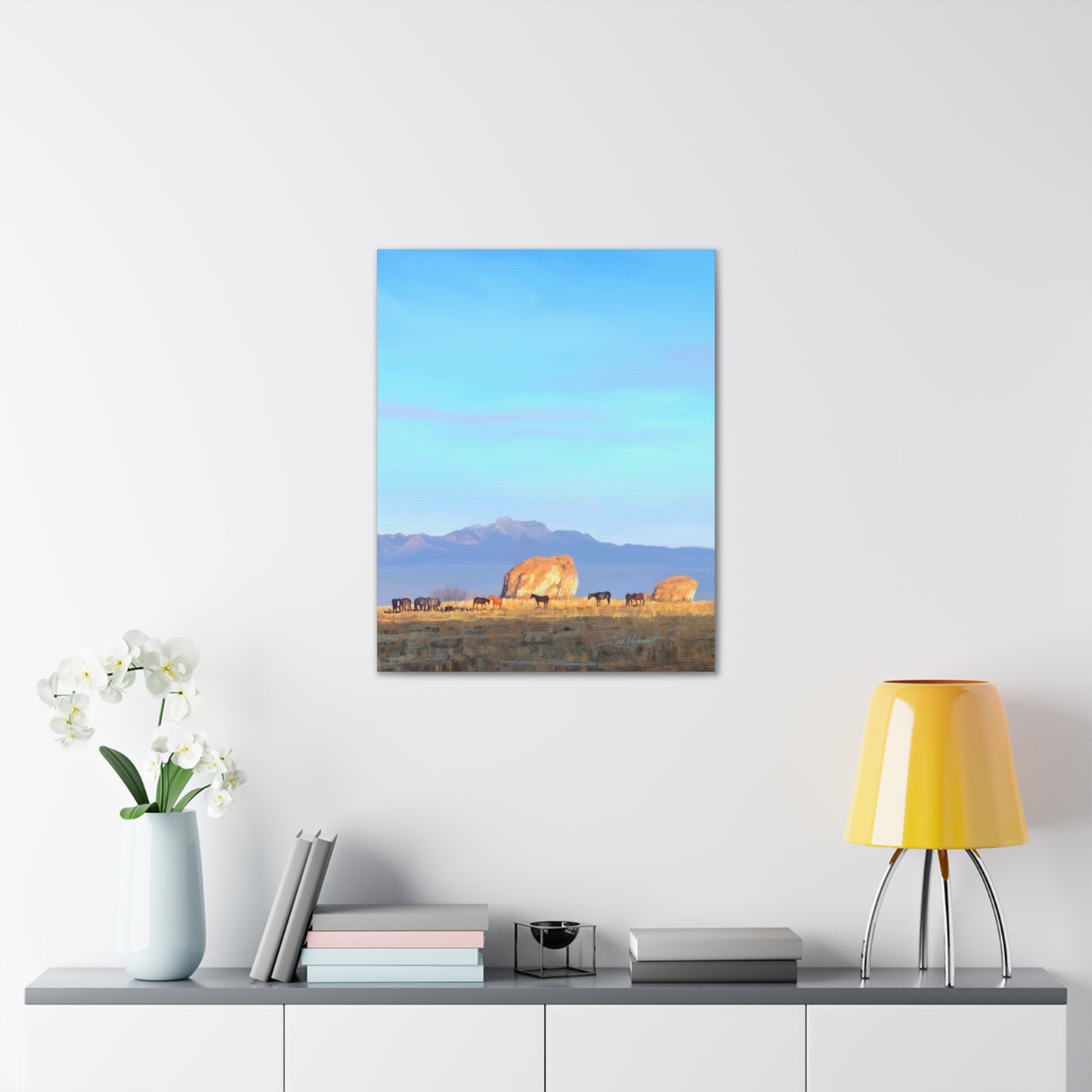 Canvas Gallery Wrap-Horses at Adobe Rock by Rod Walgamott