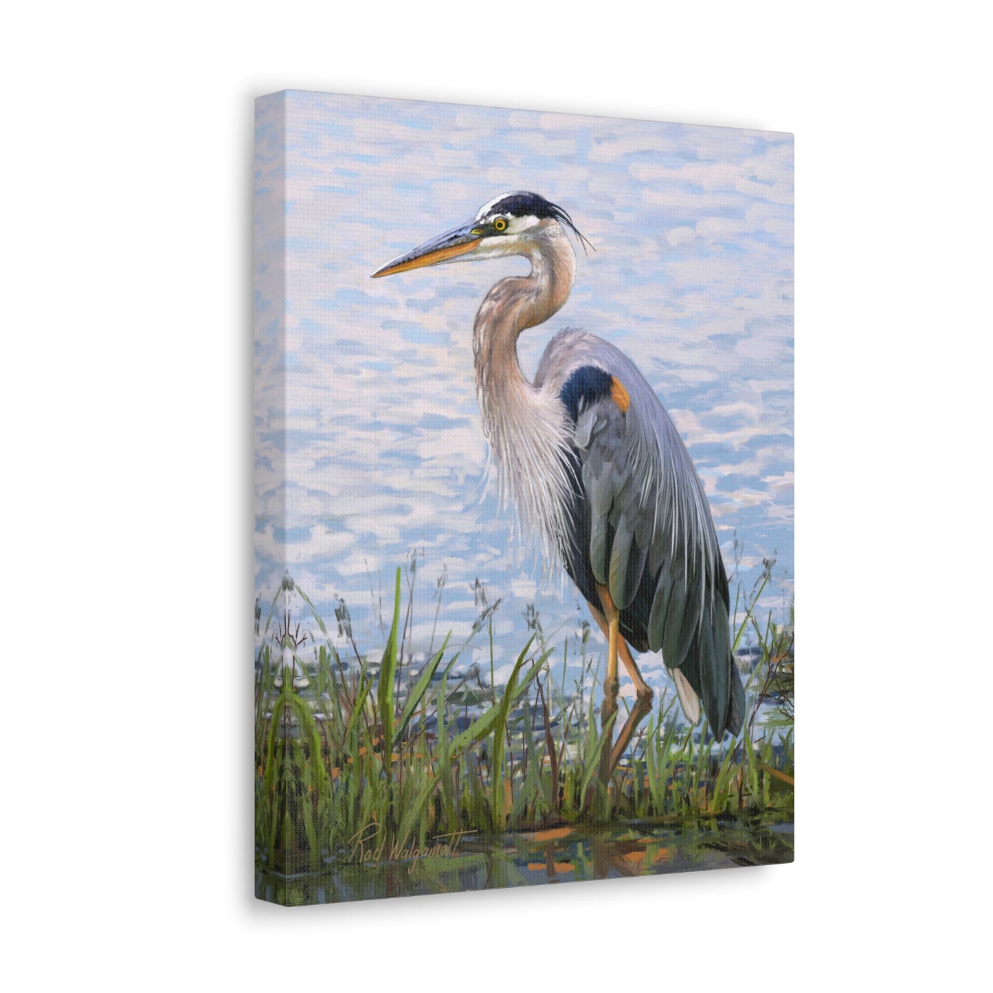 Gallery Wrap Canvas, Blue Heron at Stansbury Lake by Rod Walgamott