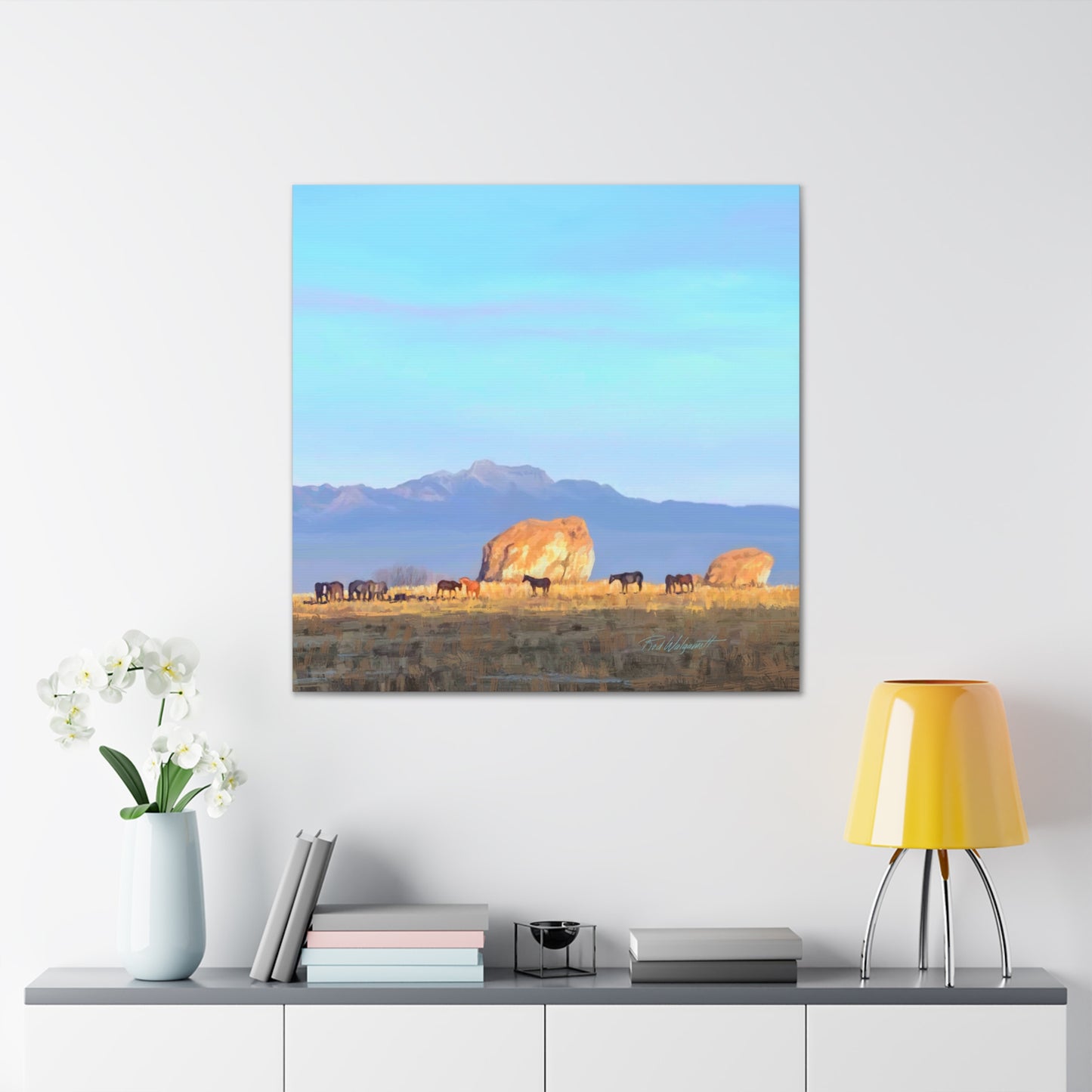 Canvas Gallery Wrap-Horses at Adobe Rock by Rod Walgamott