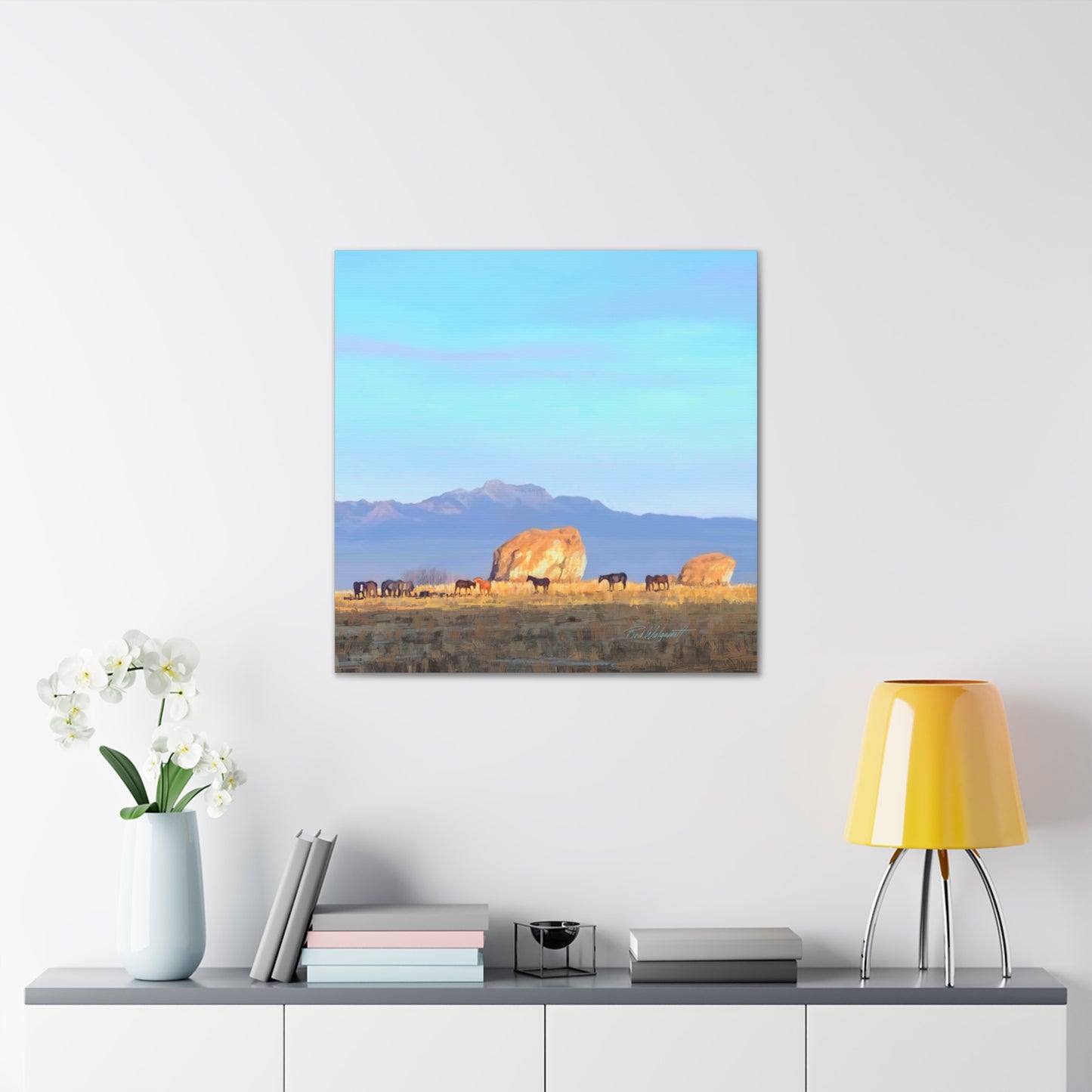 Canvas Gallery Wrap-Horses at Adobe Rock by Rod Walgamott