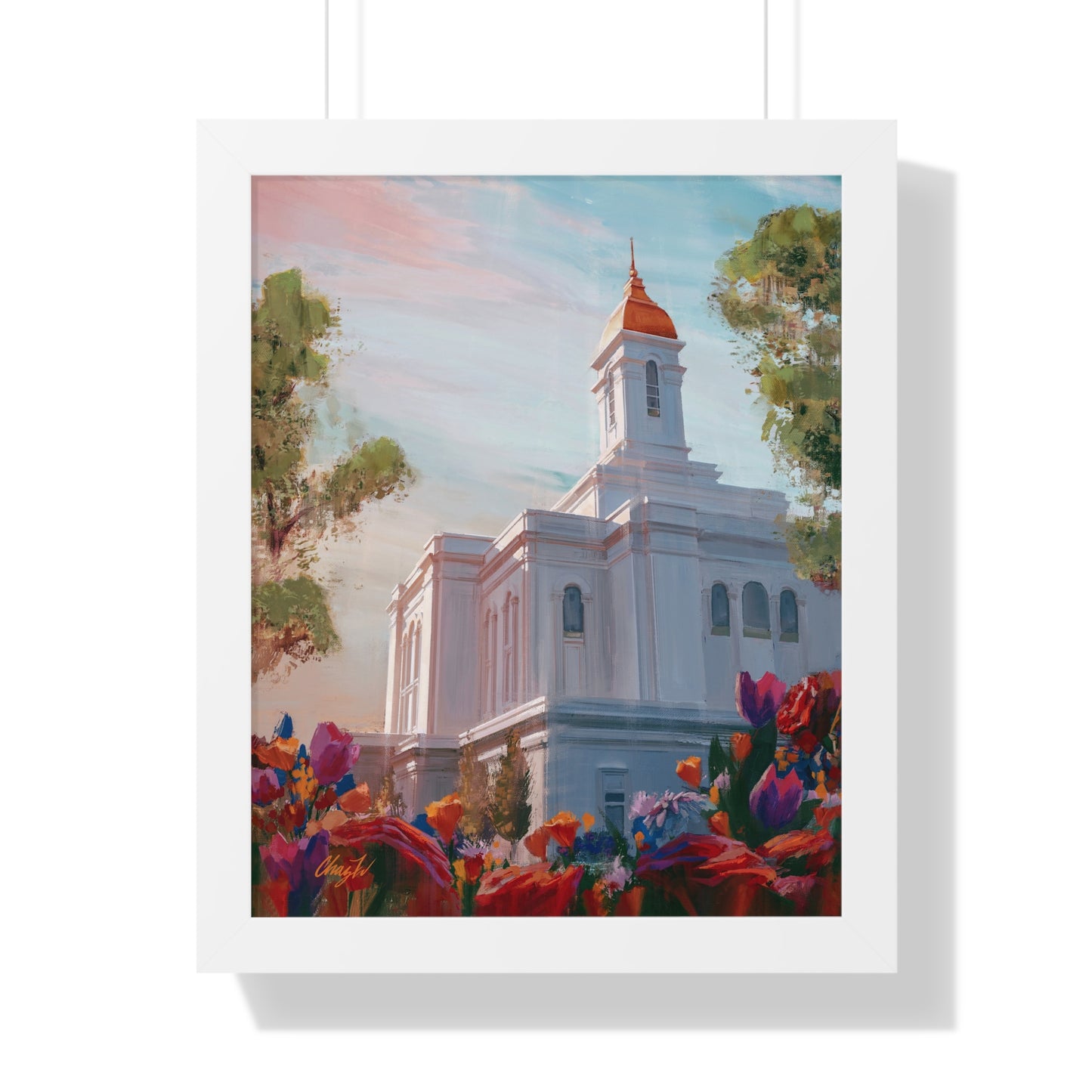 Framed Matte Print, Deseret Peak Temple--Spring Flowers, by Chaz Walgamott