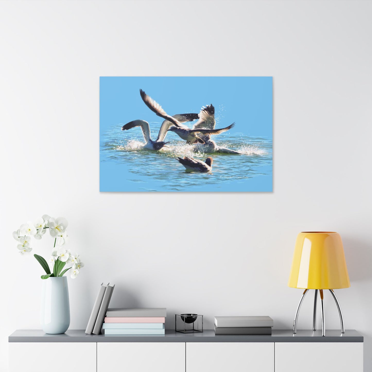 Classic Stretched Canvas, Gull Fight on Stansbury Lake, by Rod Walgamott