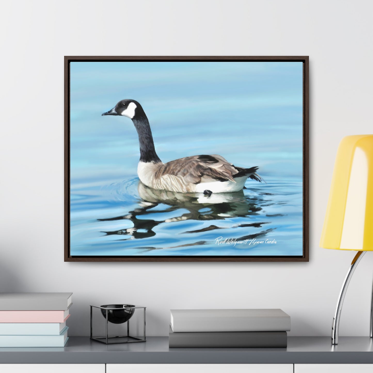 Stretched Canvas Print in Wood Frame, Canada Goose on Stansbury Lake , by Rod Walgamott