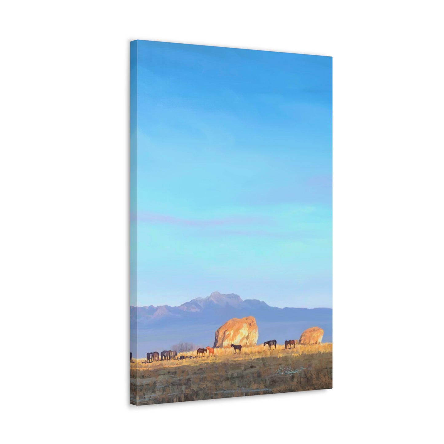 Canvas Gallery Wrap-Horses at Adobe Rock by Rod Walgamott