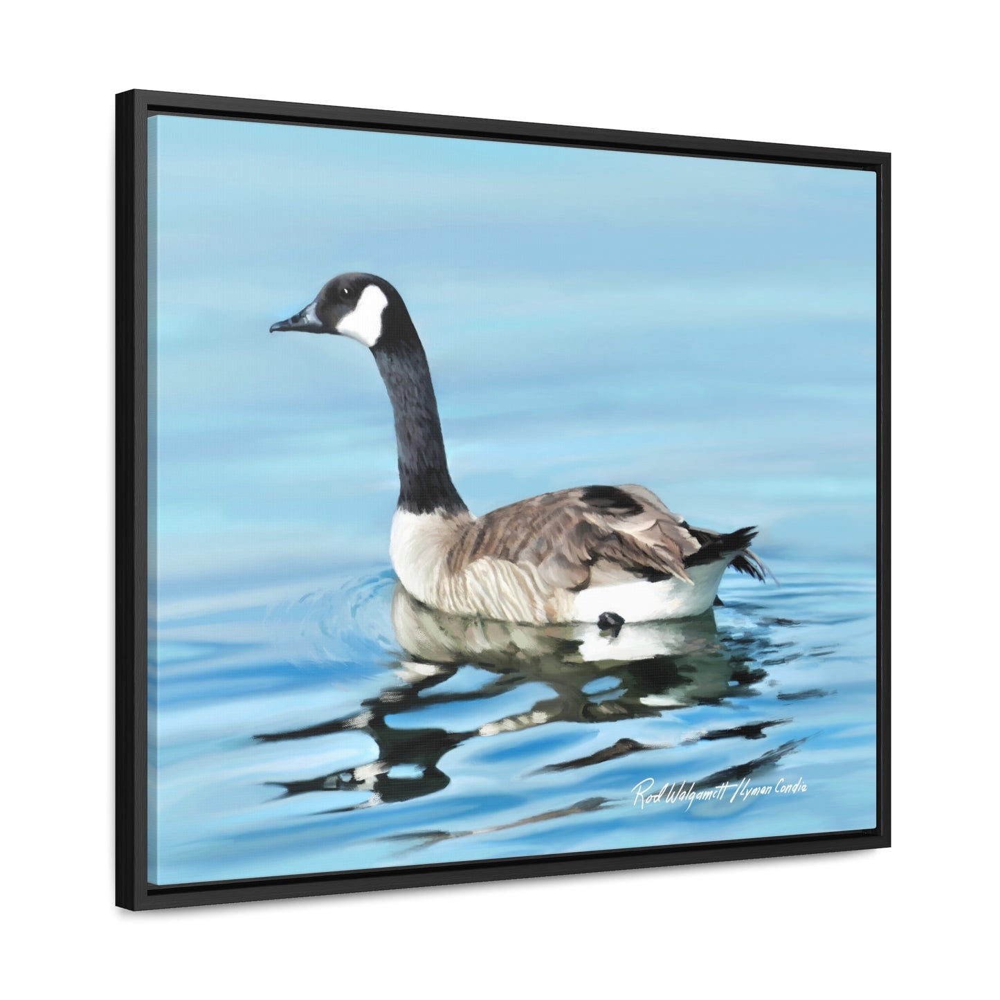 Stretched Canvas Print in Wood Frame, Canada Goose on Stansbury Lake , by Rod Walgamott