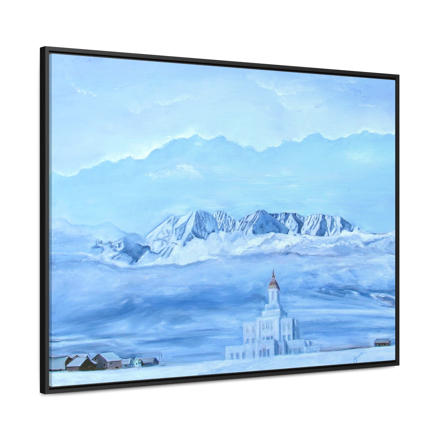 Stretched Canvas Print in Wood Frame--Deseret Peak Temple--Hope in the Bleak of winter by Jane Autry