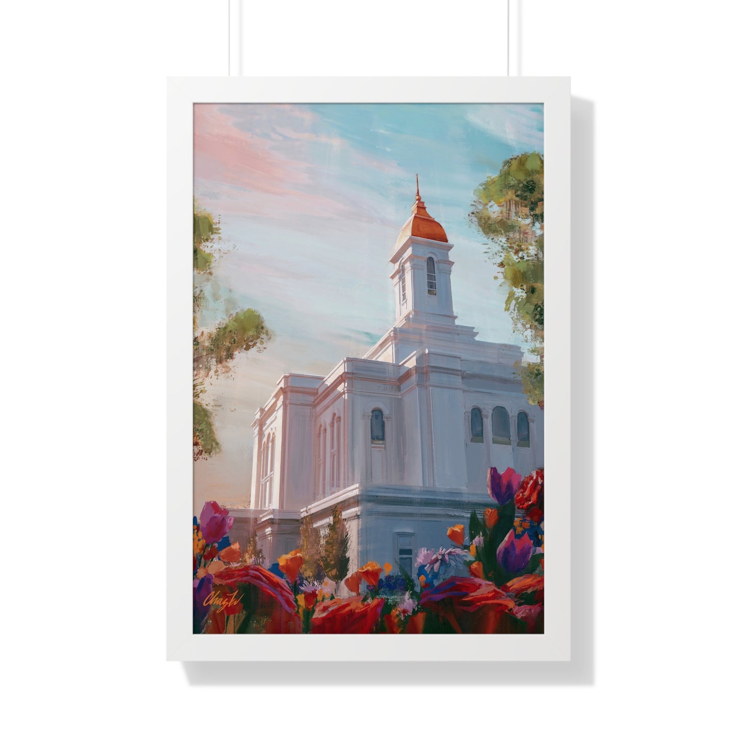 Framed Matte Print, Deseret Peak Temple--Spring Flowers, by Chaz Walgamott