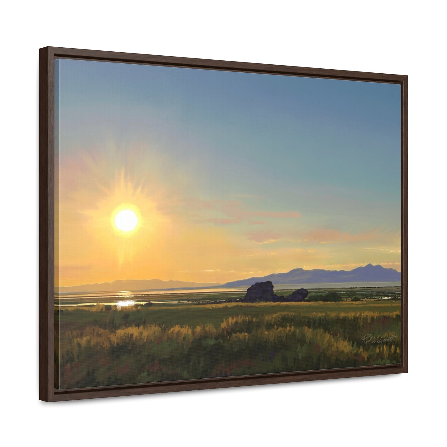 Canvas Wrap in Wood Frame, Adobe Rock Sunset, by Rod Walgamott