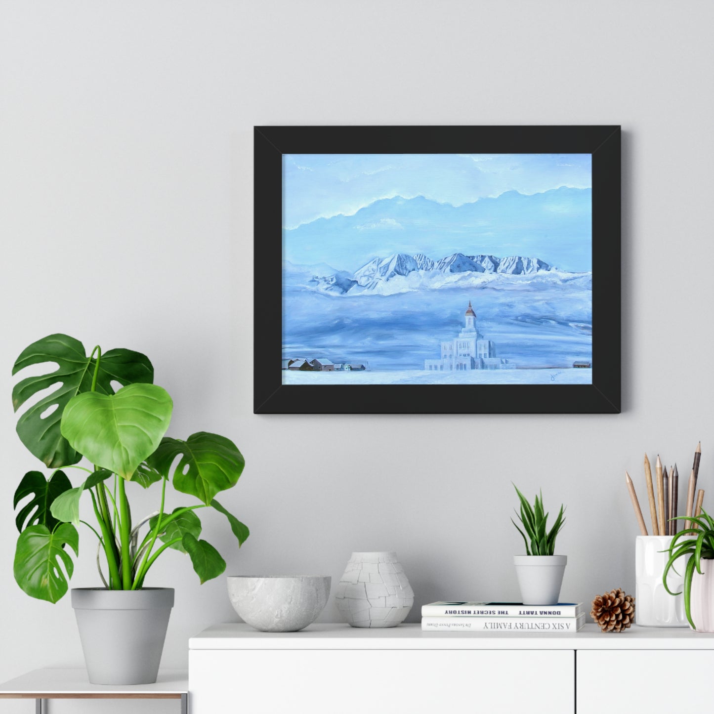 Premium Matte Print--Framed, Deseret Peak Temple-Hope in the Bleak of Winter, by Jane Autry