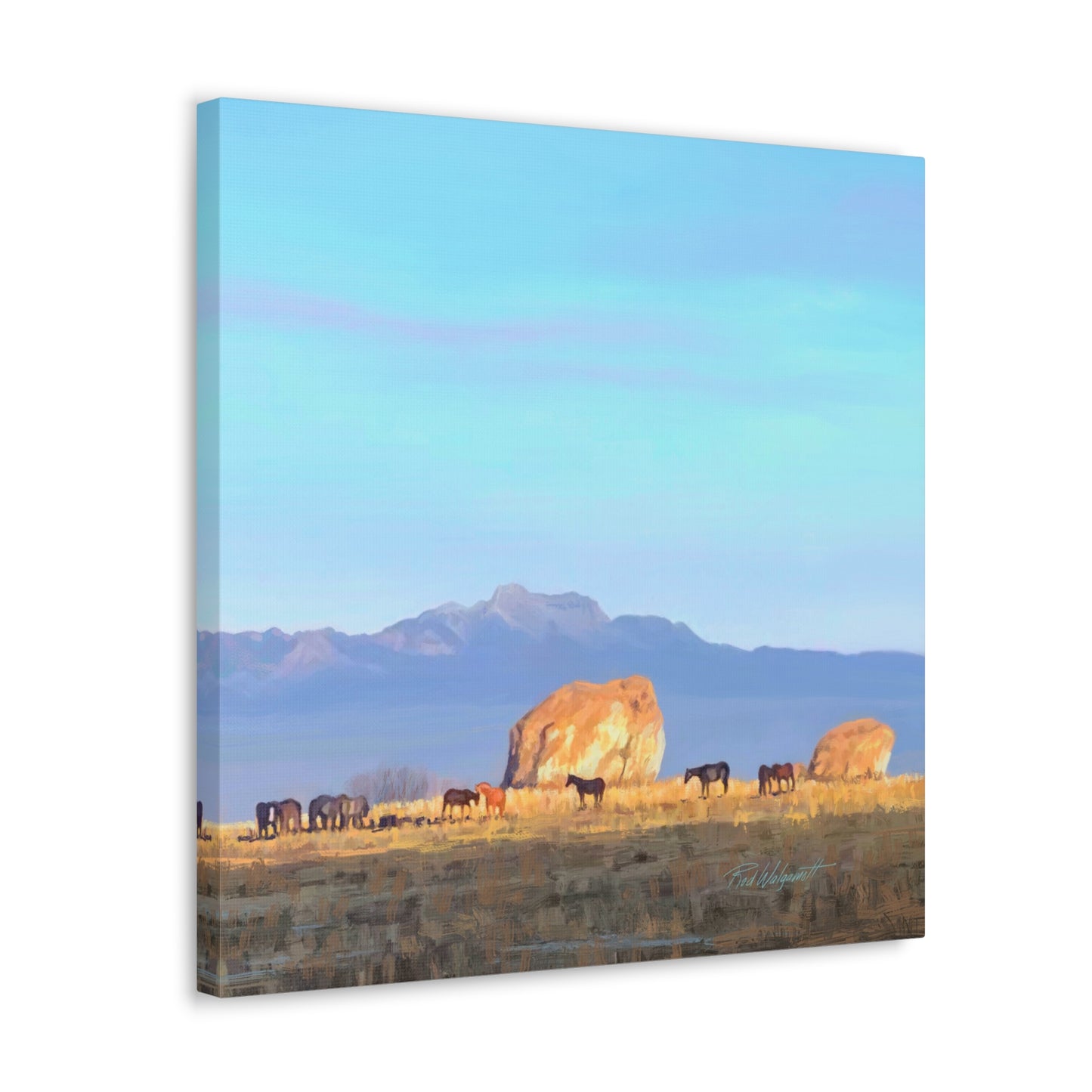 Canvas Gallery Wrap-Horses at Adobe Rock by Rod Walgamott
