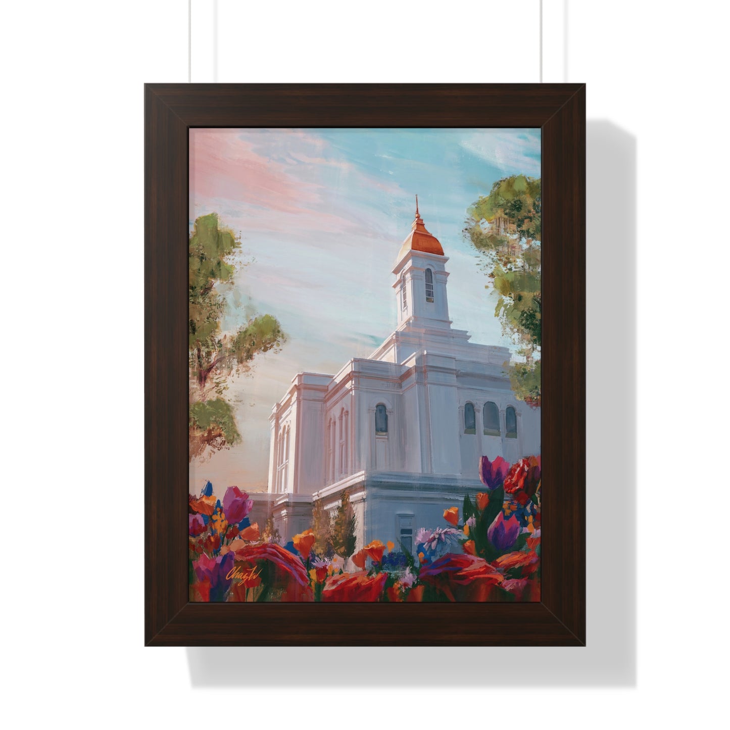 Framed Matte Print, Deseret Peak Temple--Spring Flowers, by Chaz Walgamott