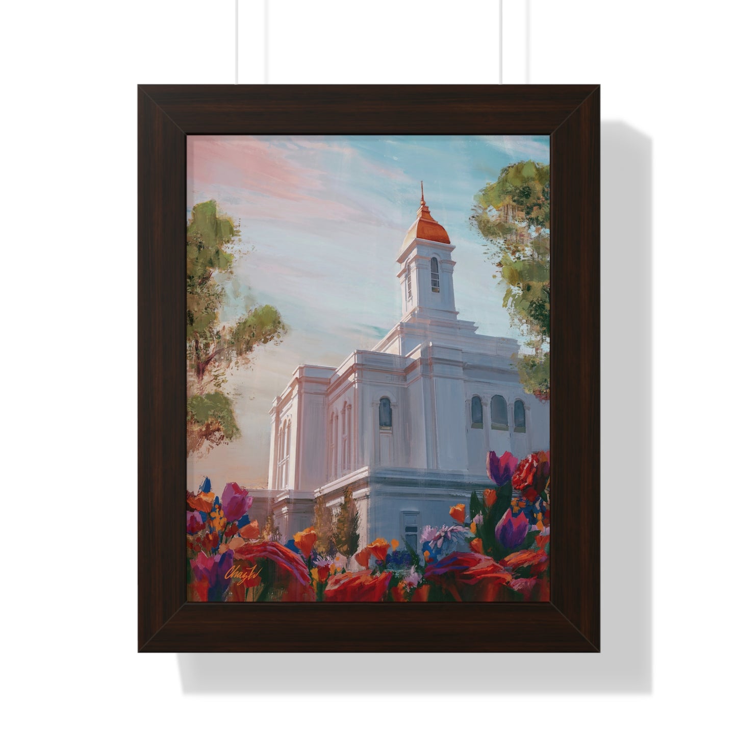 Framed Matte Print, Deseret Peak Temple--Spring Flowers, by Chaz Walgamott