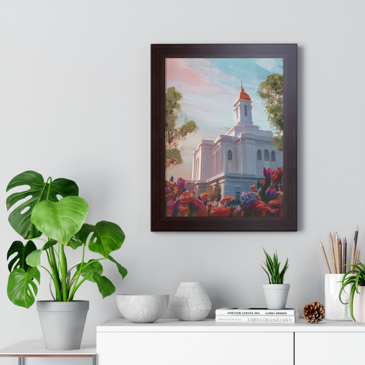 Framed Matte Print, Deseret Peak Temple--Spring Flowers, by Chaz Walgamott