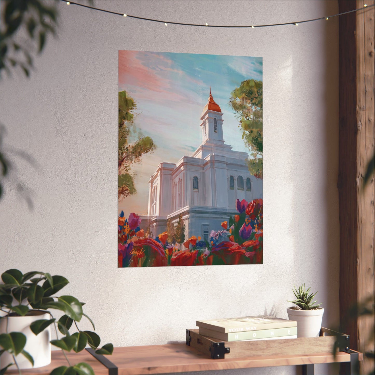 Premium Matte Paper Print, Deseret Peak Temple--Spring Flowers, by Chaz Walgamott