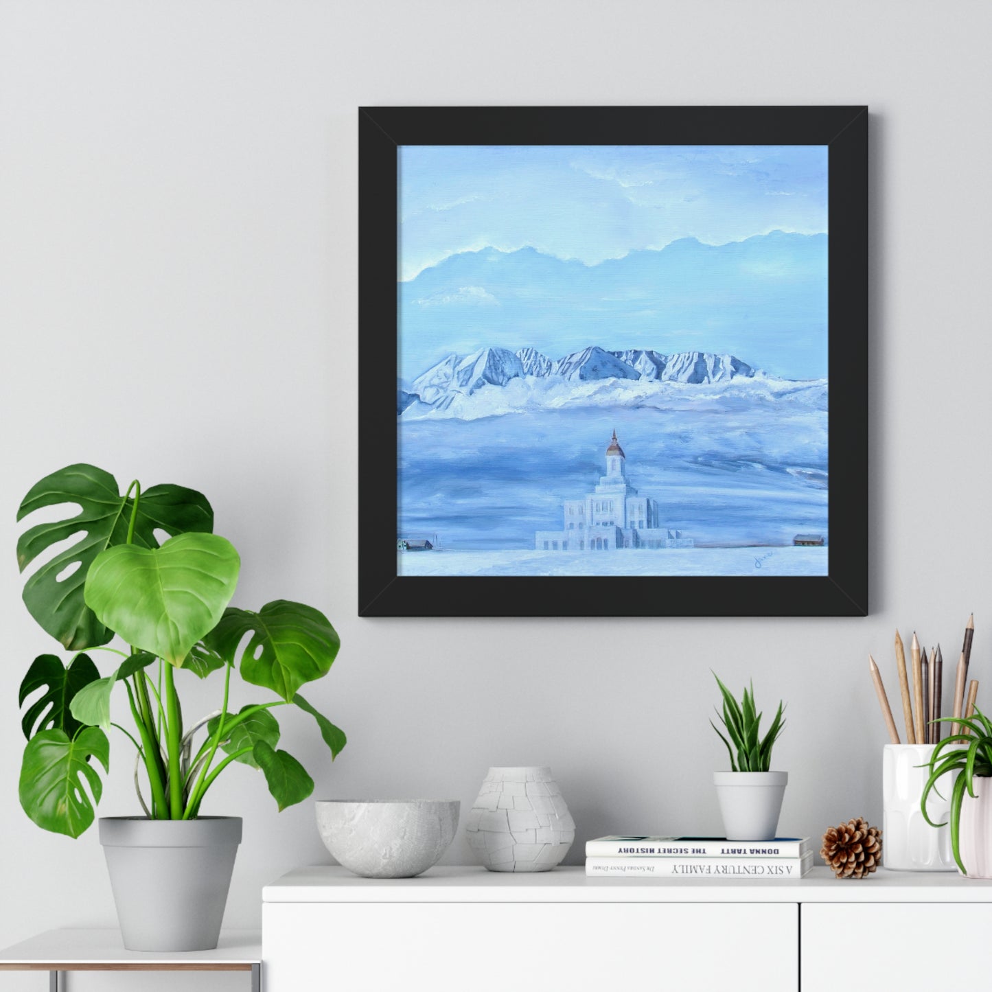 Premium Matte Print--Framed, Deseret Peak Temple-Hope in the Bleak of Winter, by Jane Autry