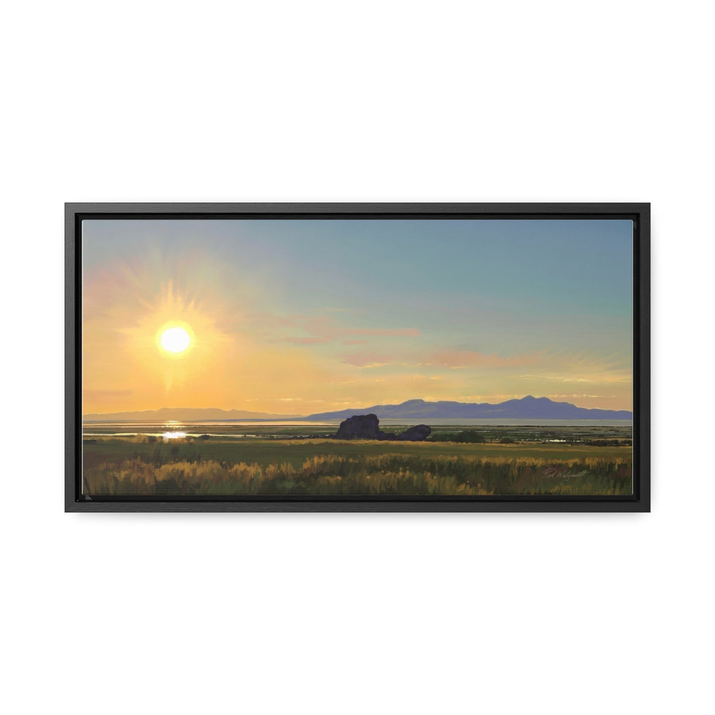 Canvas Wrap in Wood Frame, Adobe Rock Sunset, by Rod Walgamott