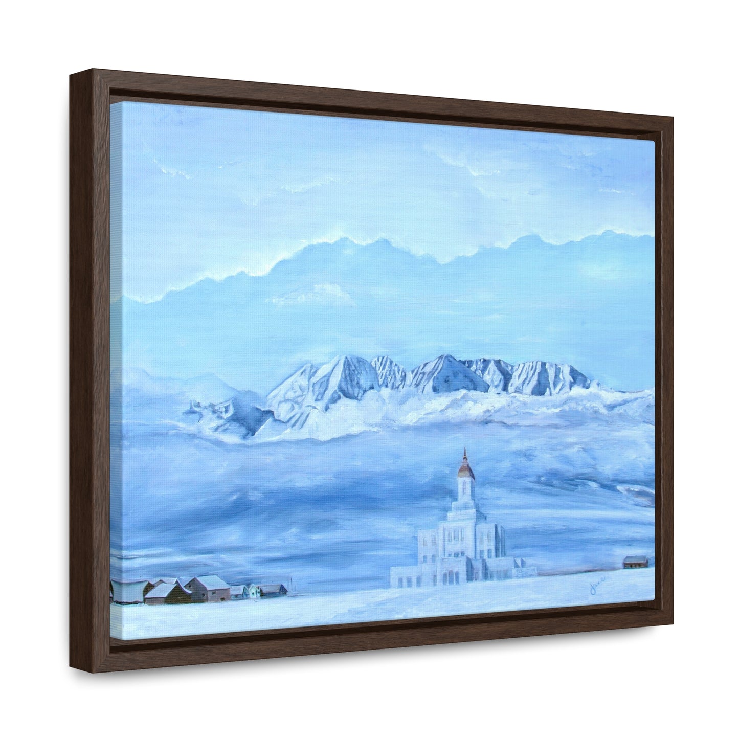 Stretched Canvas Print in Wood Frame--Deseret Peak Temple--Hope in the Bleak of winter by Jane Autry