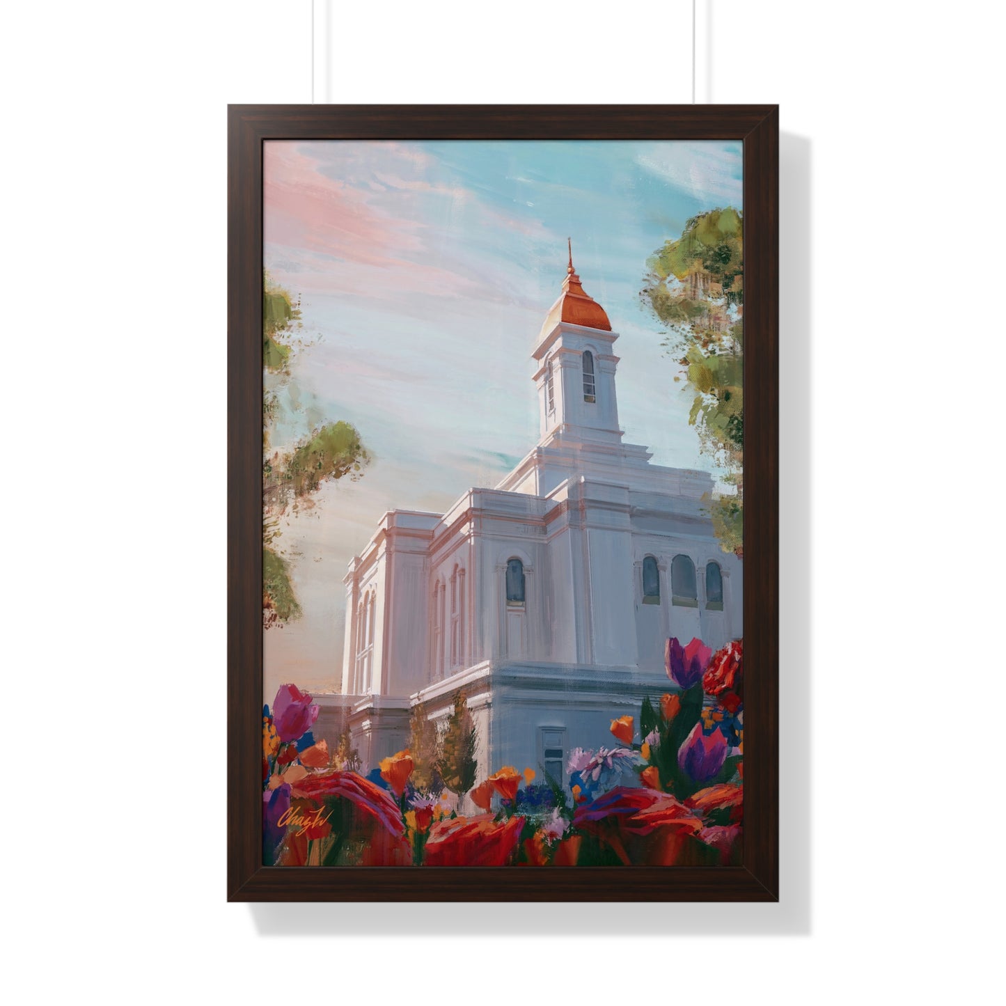 Framed Matte Print, Deseret Peak Temple--Spring Flowers, by Chaz Walgamott