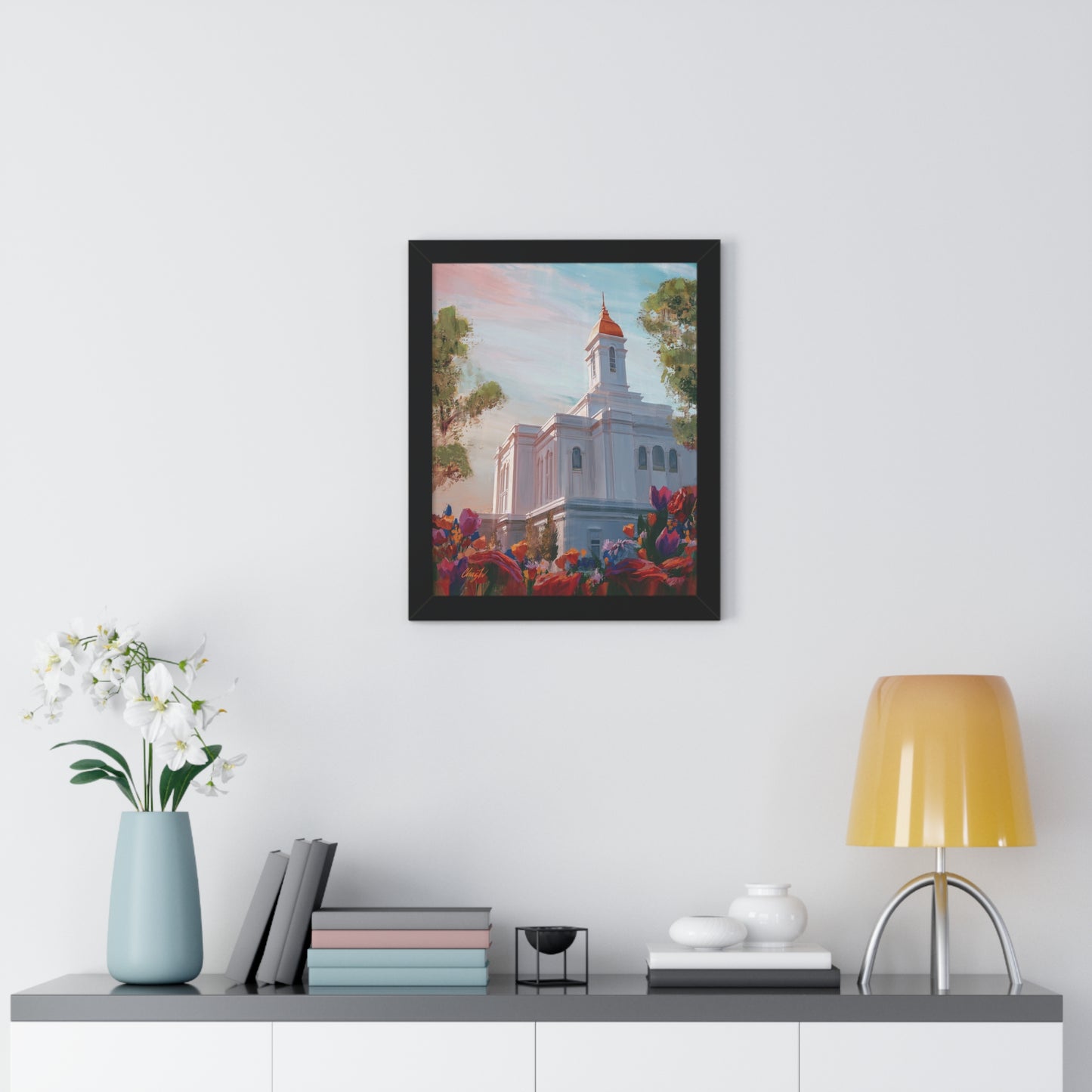 Framed Matte Print, Deseret Peak Temple--Spring Flowers, by Chaz Walgamott