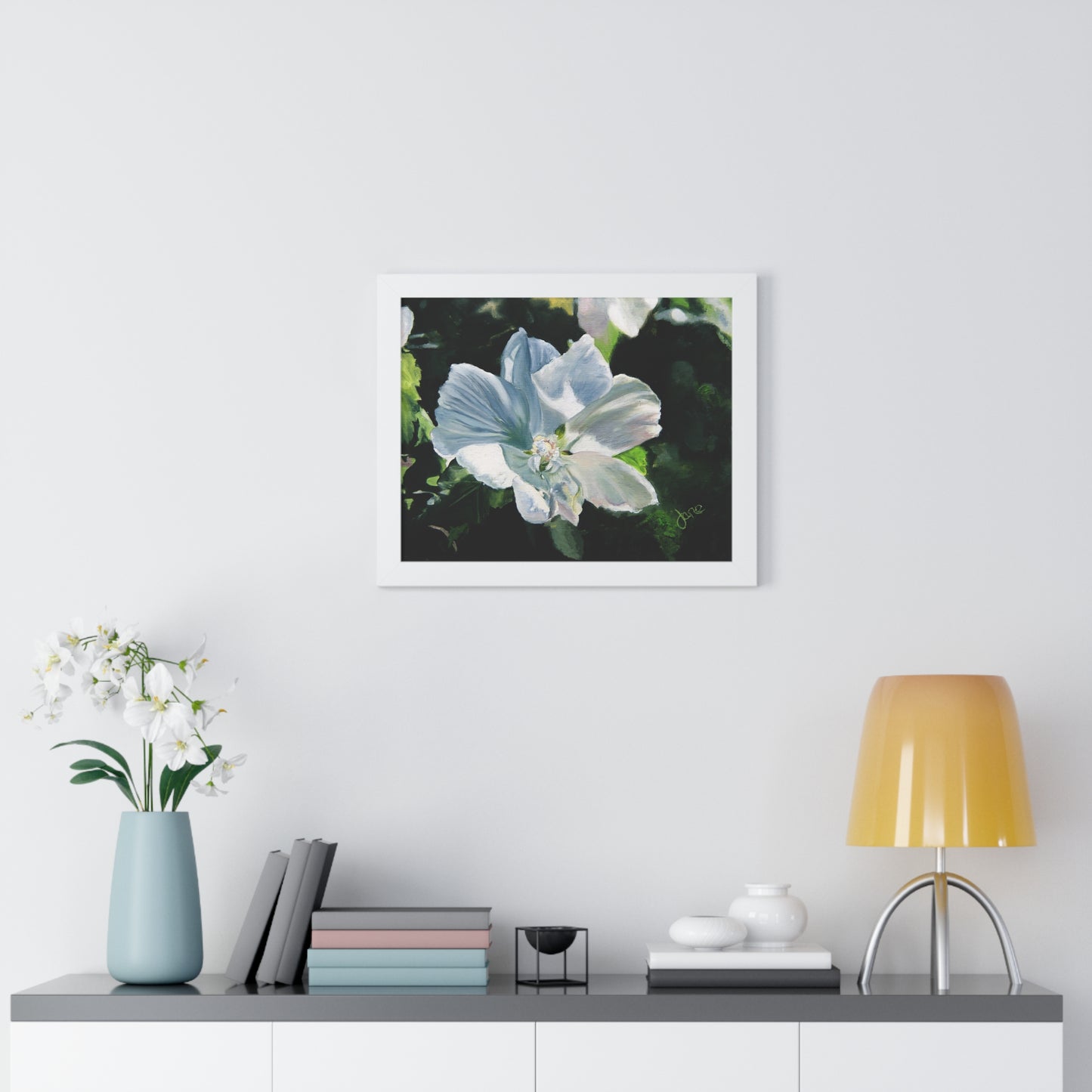 Premium Matte Print--Framed, White Rose of Sharon by Jane Autry
