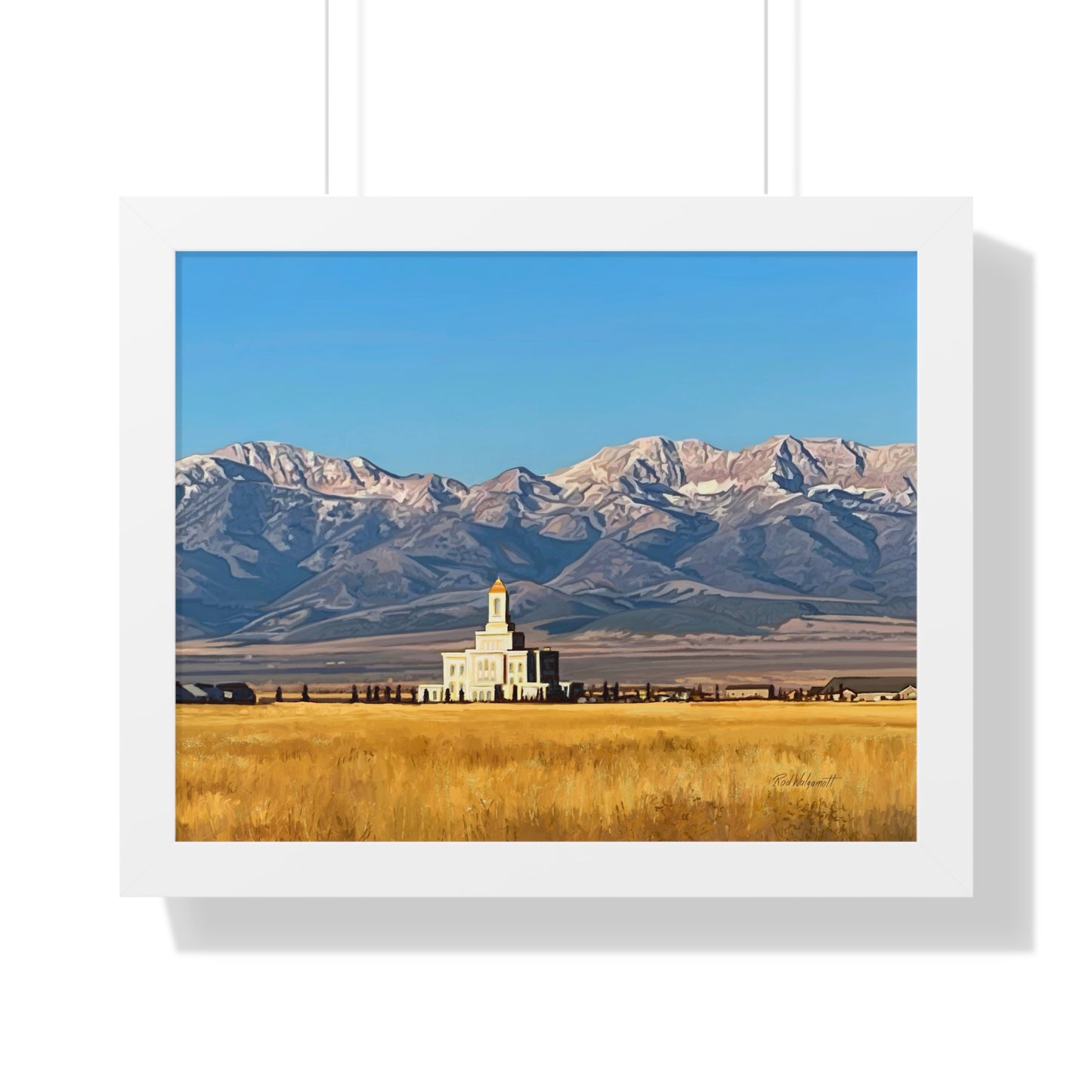 Premium Matte Print--Framed, Deseret Peak Temple and Deseret Peak, by Rod Walgamott