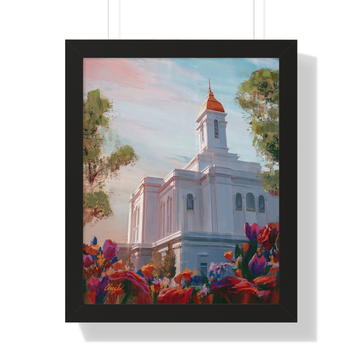 Framed Matte Print, Deseret Peak Temple--Spring Flowers, by Chaz Walgamott