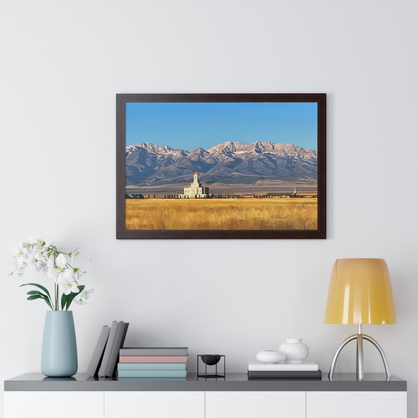 Premium Matte Print--Framed, Deseret Peak Temple and Deseret Peak, by Rod Walgamott