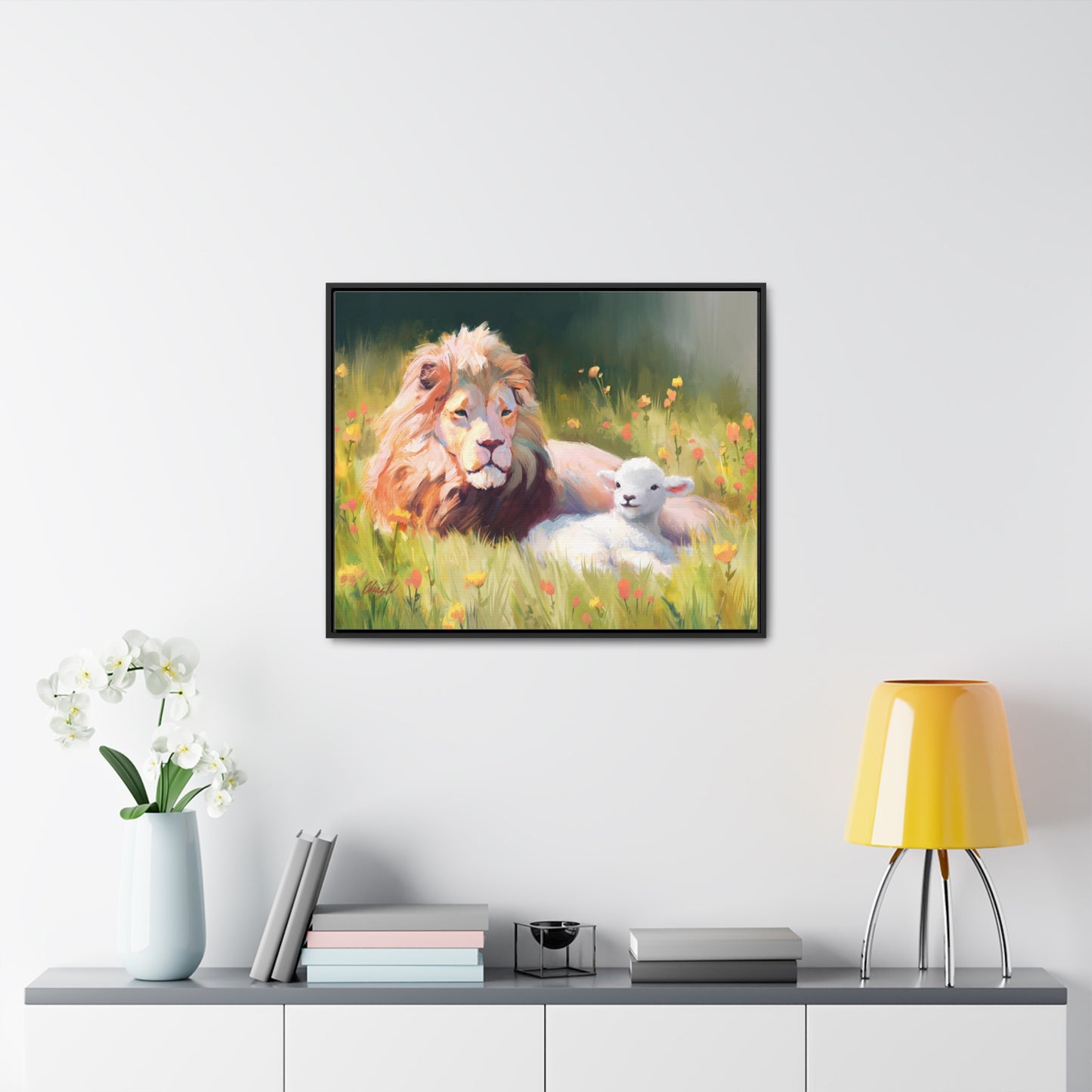 Stretched Canvas Print in Wood Frame, The Lamb and the Lion, by Chaz Walgamott